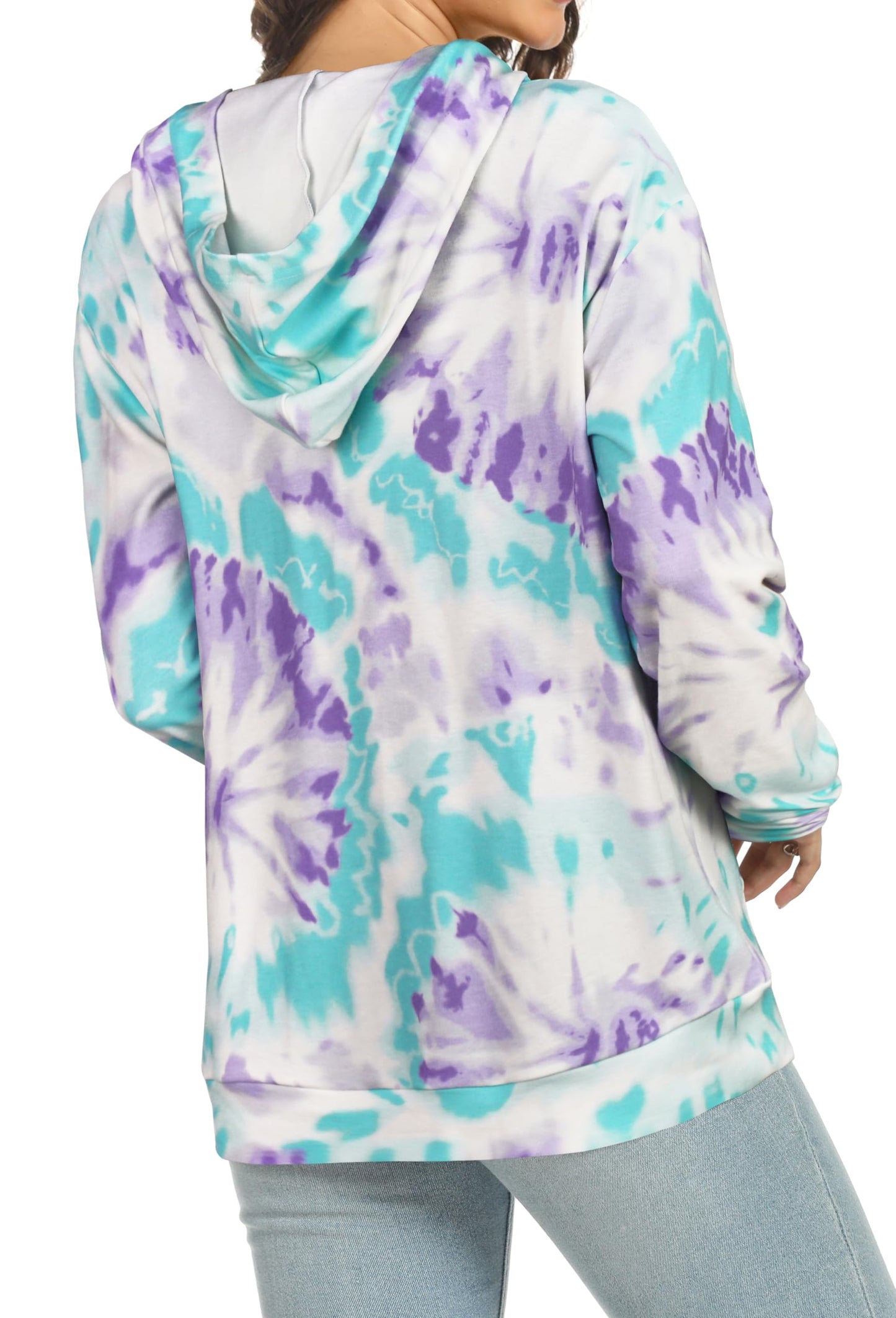 rosemia Hoodies for Women Drawstring Pullover Sweatshirts Casual Long Sleeve Tops with Pocket (Purple Blue Tie Dye,2XL)