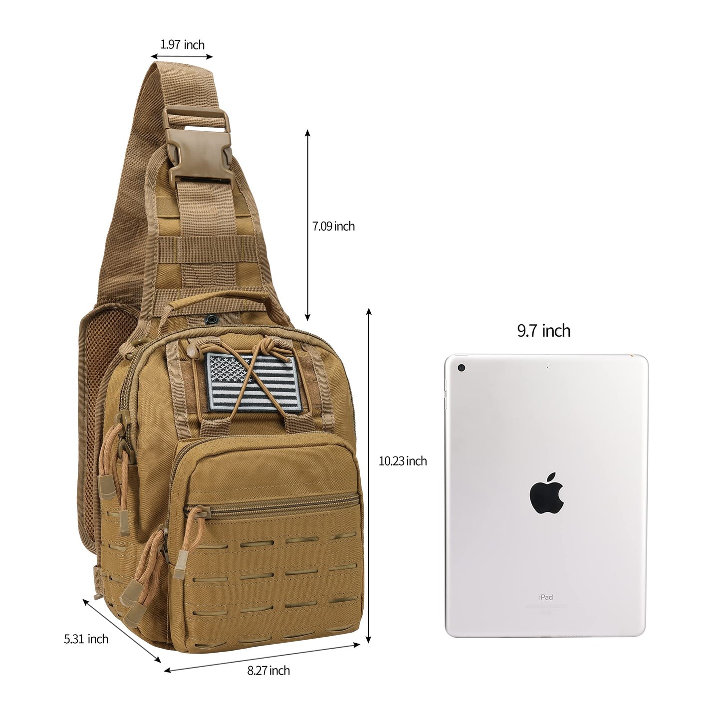 BOMTURN Tactical Backpack Sling Bag - 1000D Waterproof Military Backpack // Chest Bag // CCW Bags Outdoor Shoulder Bag with USA Patch for Every Day Carry