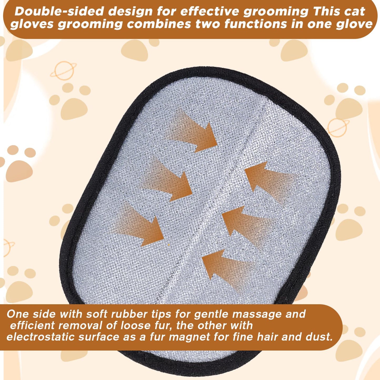 BOHUIZ 2PCS Pet Hair Remover Gloves, Cat Dog Double Sided Grooming Gloves Pet Hair Remover Glove Cat Brush Glove for Washing, Deshedding, Grooming, Reusable Brush for Washing (Black)