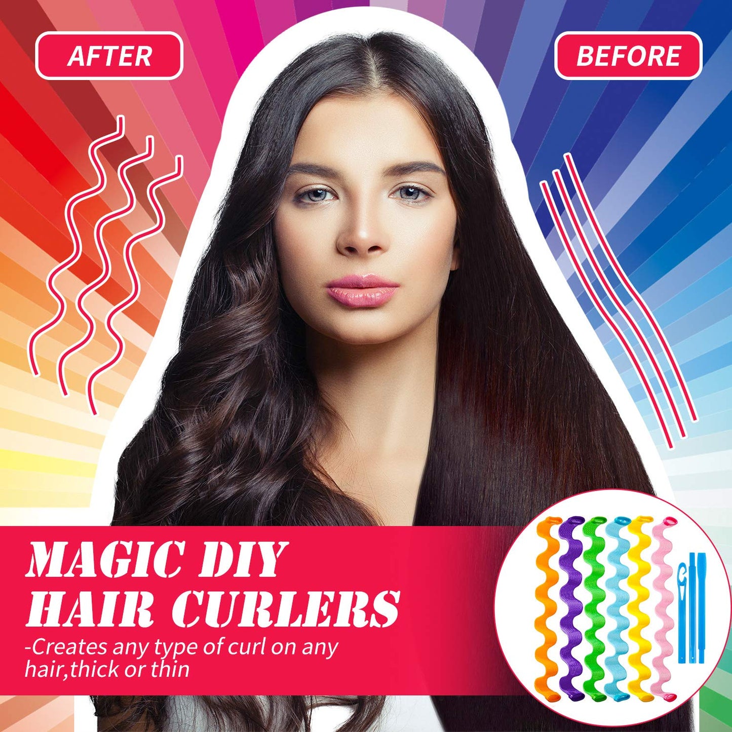 30 Pieces Heatless Waves Curlers Spiral Curls Styling Kit No Heat Hair Waver Spiral Curlers Rollers with 2 Pieces Styling Hooks for Most Hairstyles (45 cm)