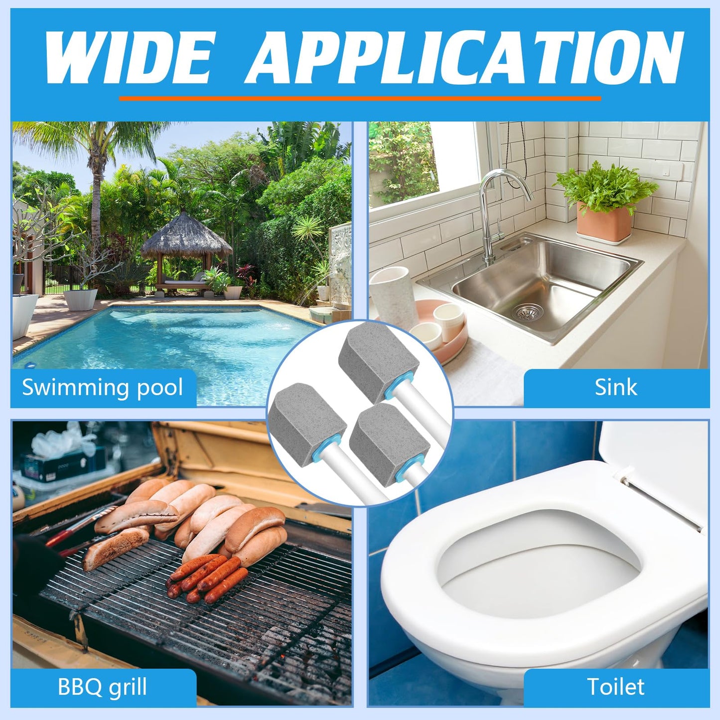 Qinyoung 10 Pcs Pumice Stone Toilet Bowl Cleaner Toilet Pumice Stone with Long Handle Cleaning Block for Pool Sink (Dark Blue)