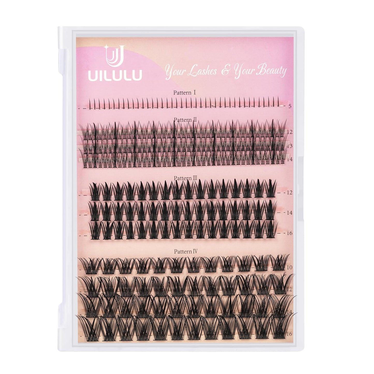 UILULU DIY Lash Clusters 4 Styles In One Individual Natural Lashes Clusters with Bottom Lashes, False Eyelashes Manga Clusters Lashes At Home DIY Lash Extensions (U01-4in1, 5-16MM Lash Only)