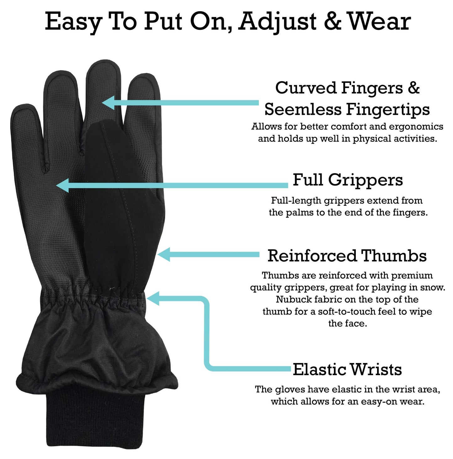 N'Ice Caps Kids Waterproof Snow Gloves Cute Animals Winter Warm Thinsulate (Puppy Black, 5-6 Years)
