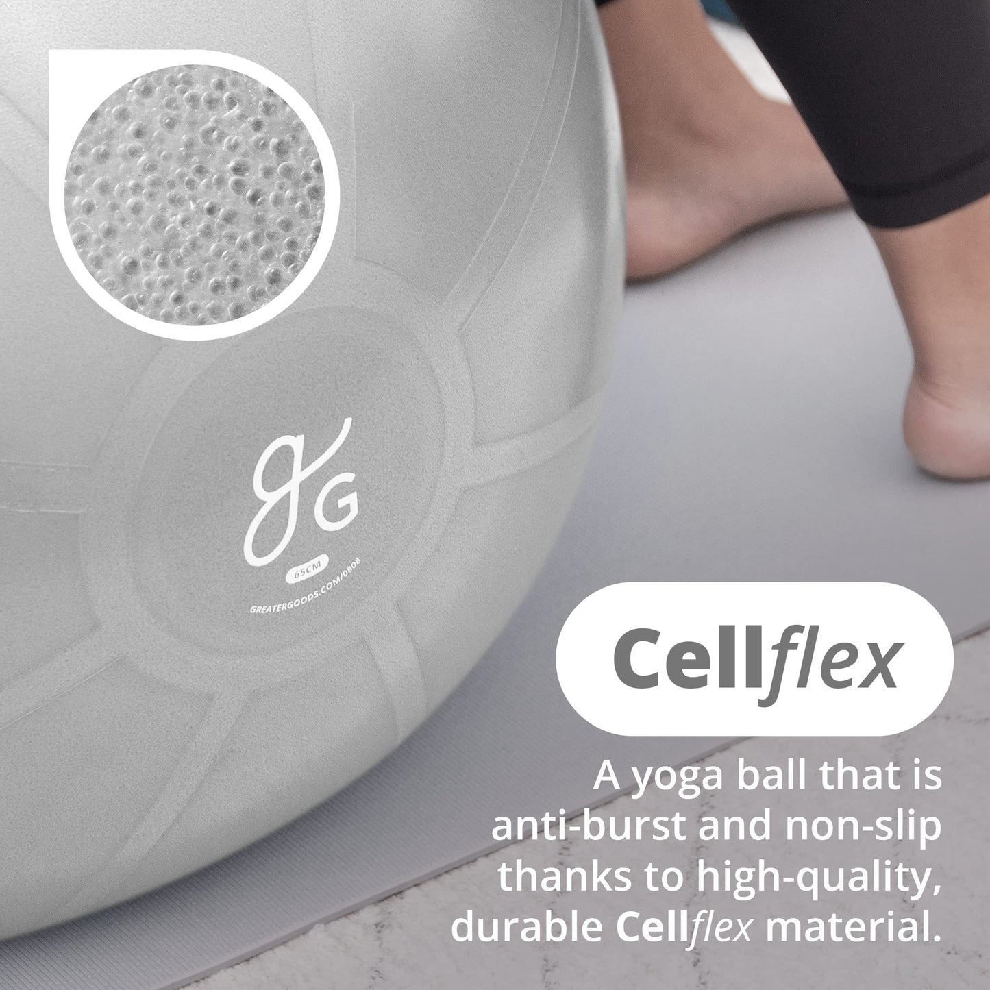 Greater Goods Exercise Ball - Yoga Ball for Working Out, Balance, Stability, and Pregnancy, Pebble Gray, 55cm
