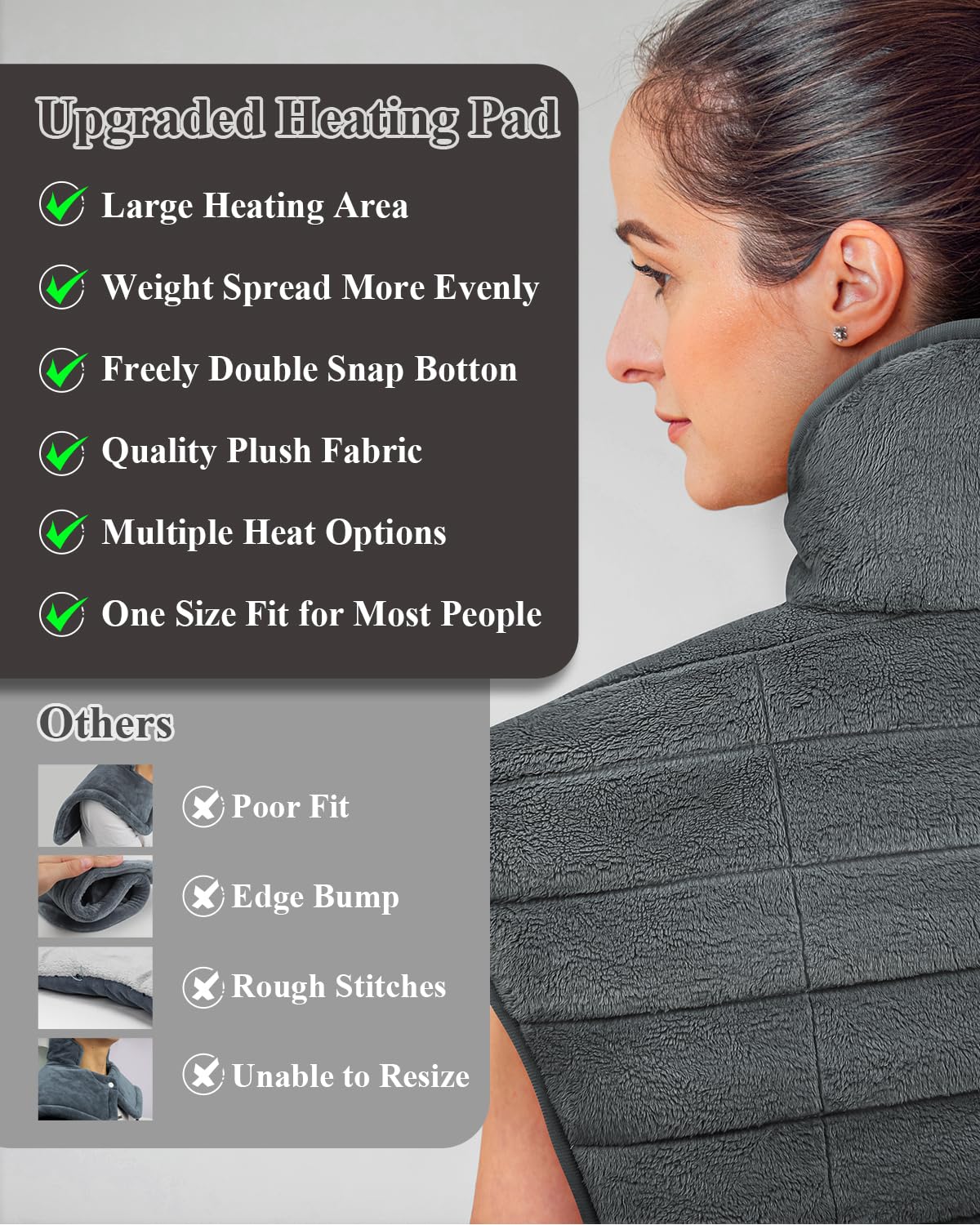 Heating Pad for Neck and Shoulders and Back, 24"x23" XL Large Electric Heated Wrap for Pain Relief, Gifts for Women Men, 2lb Weighted, 6 Heat Settings, 4 Timers, Silver Grey
