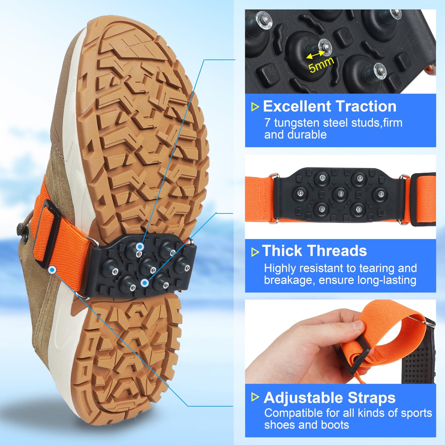 Ice Cleats Mid-Sole Snow Traction Cleats Crampons for Shoes and Boots Easily Rotate Non Slip Ice Grippers Shoes Boots Cleats for Winter Walking on Snow Ice Men Women
