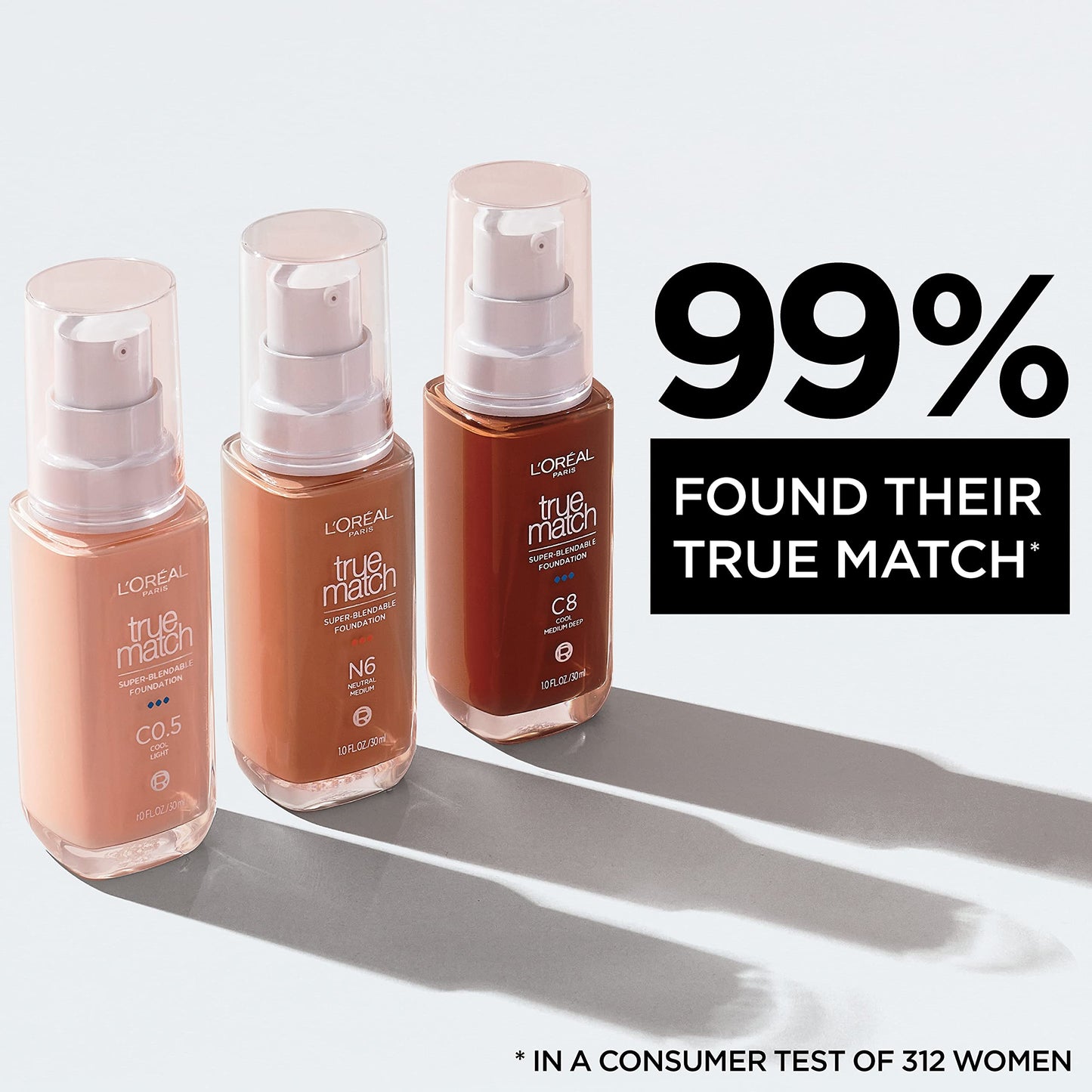L'Oreal Paris True Match Super-Blendable Foundation, Medium Coverage Liquid Foundation Makeup, W6, Medium, 1 Fl Oz