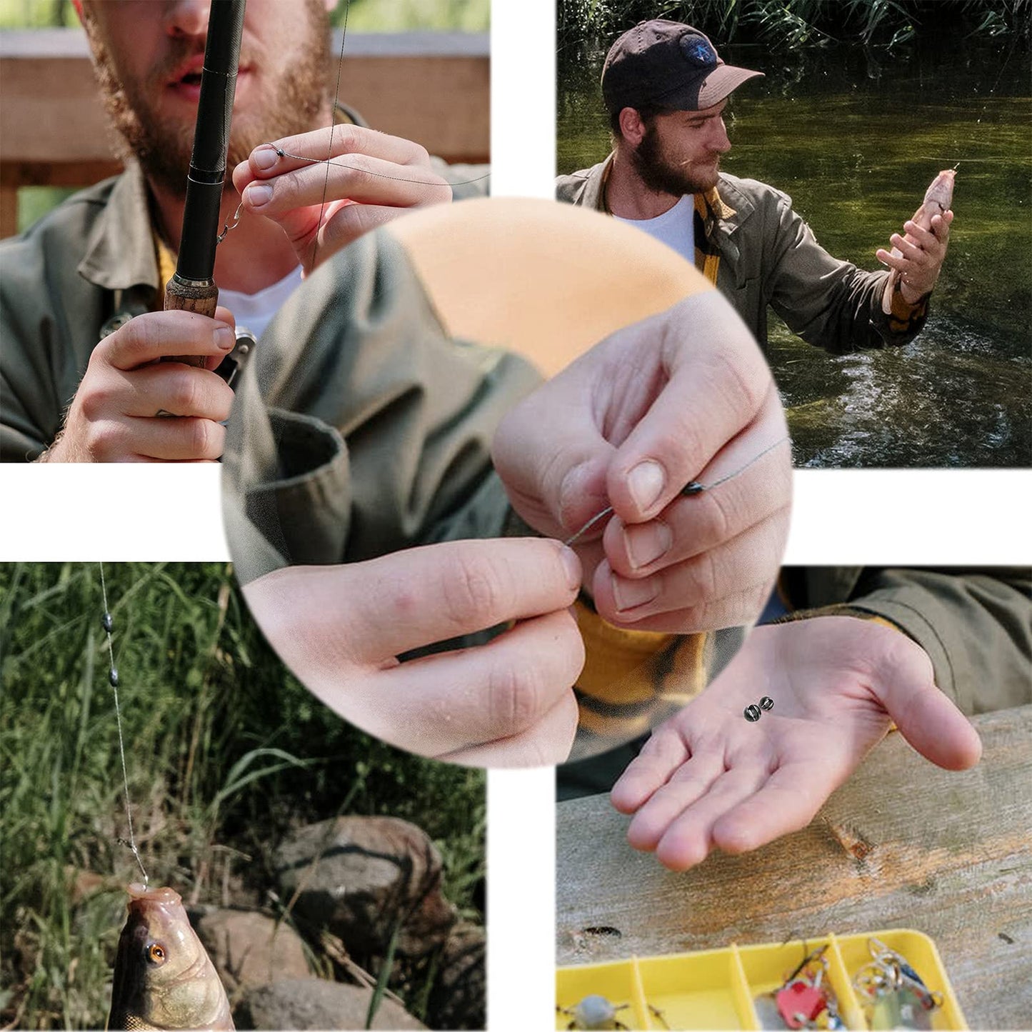 SANWEAL120PCS Fishing Weights Sinkers - Premium Split Shot Fishing Weights Sinkers - Round Removable Fishing Sinkers - 5Sizes (Round Opening)