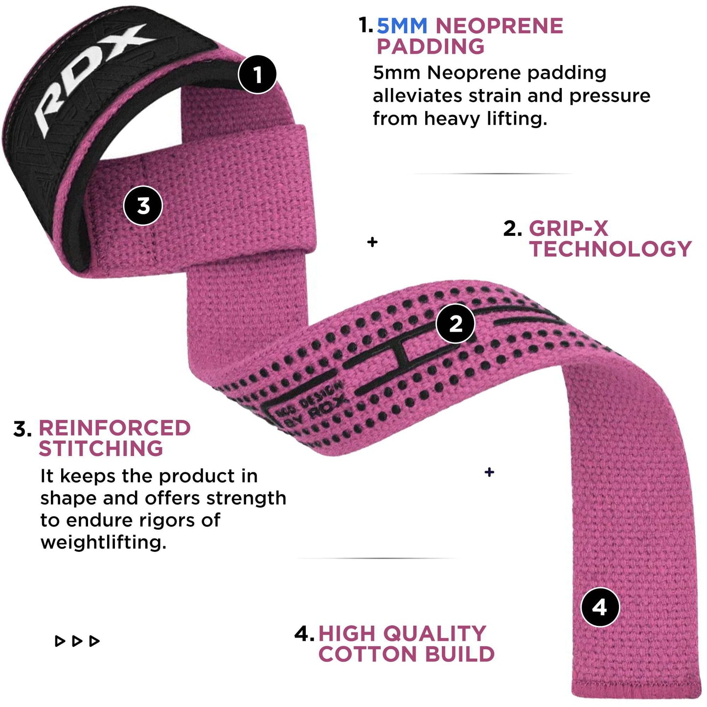 RDX Lifting Wrist Straps for Weightlifting, 5MM Neoprene Padded Anti Slip 60CM Hand Bar Support Grips, Strength Training Equipment Heavy Duty Workout Bodybuilding Powerlifting Gym Fitness, Men Women