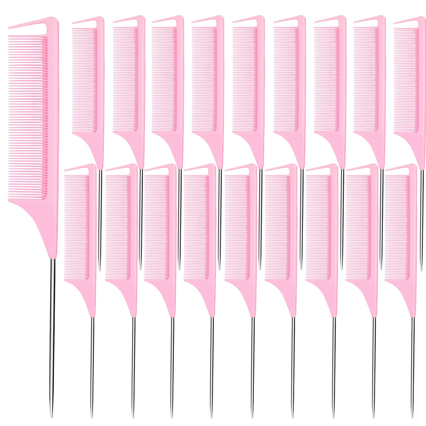 Rat Tail Combs 20 PCS, Parting Combs for Braiding Hair Carbon fiber heat-resistant anti-static,for Sectioning, Parting, Styling Hair (Pink)