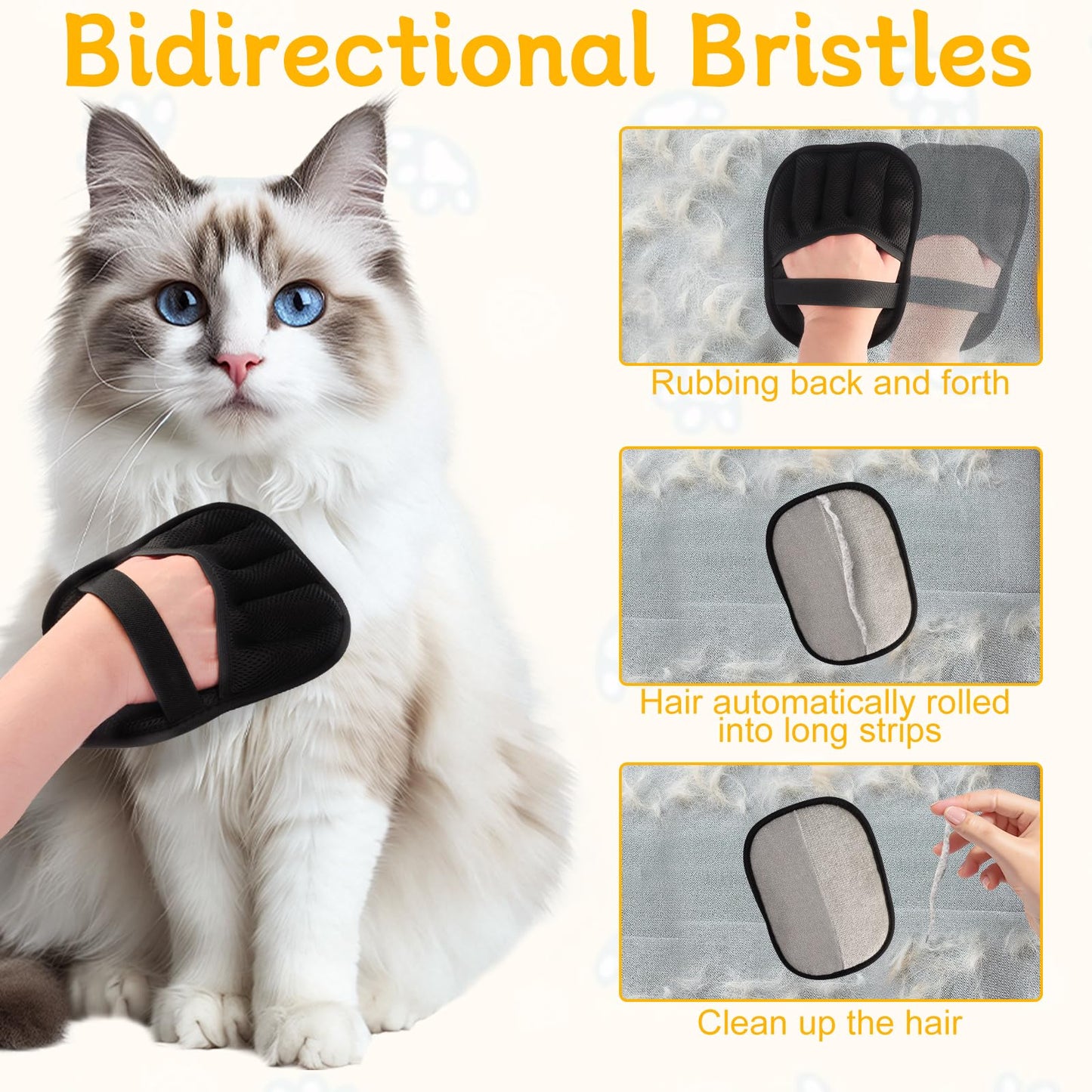 Double-Sided Pet Grooming Gloves, Double Sided Grooming Glove for Pets, Pet Hair Remover Gloves for Dog & Cat, Reusable Pet Hair Remover Glove for Washing