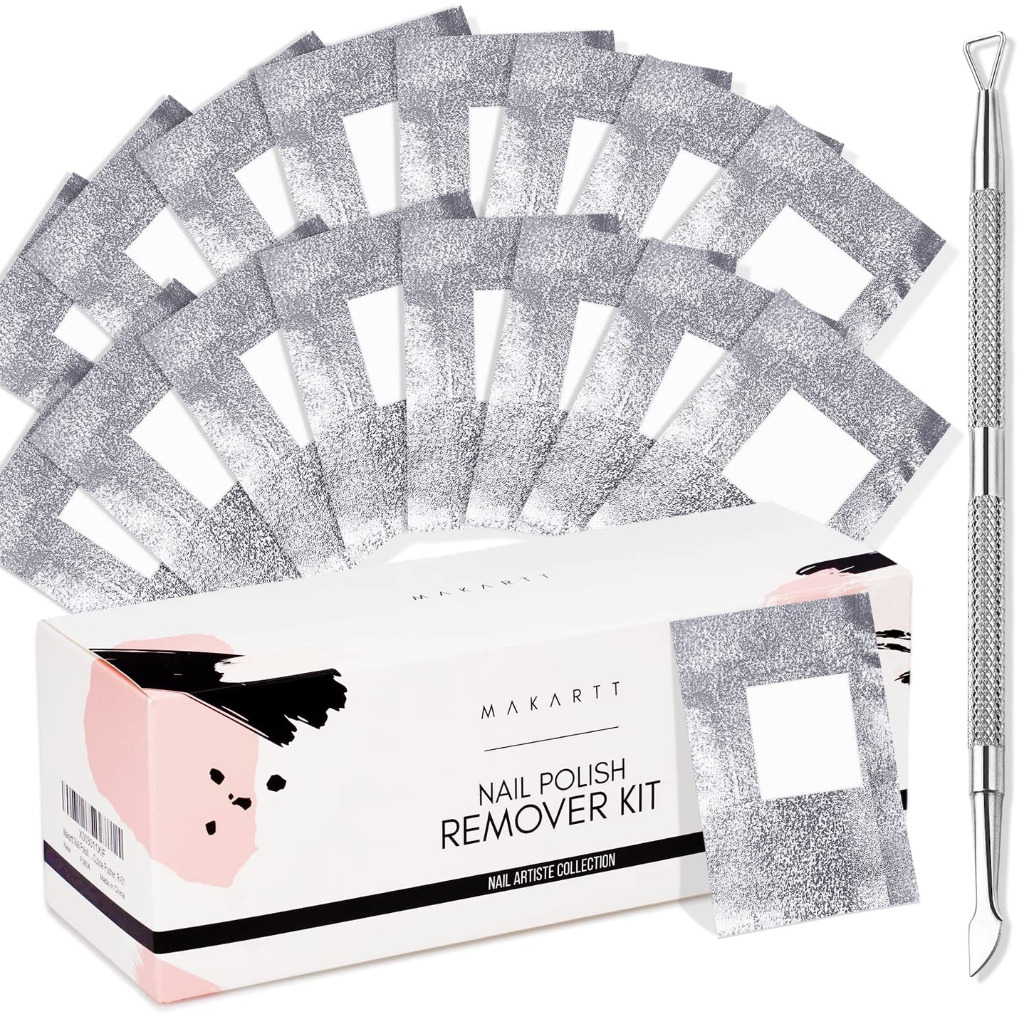 Makartt Nail Polish Nail Gel Remover Soak Off Gel Nail Polish Remover Foil Wraps 200pcs with Larger Cotton Pad 1 pcs Cuticle Pusher Valentine's Day Gift, R-01