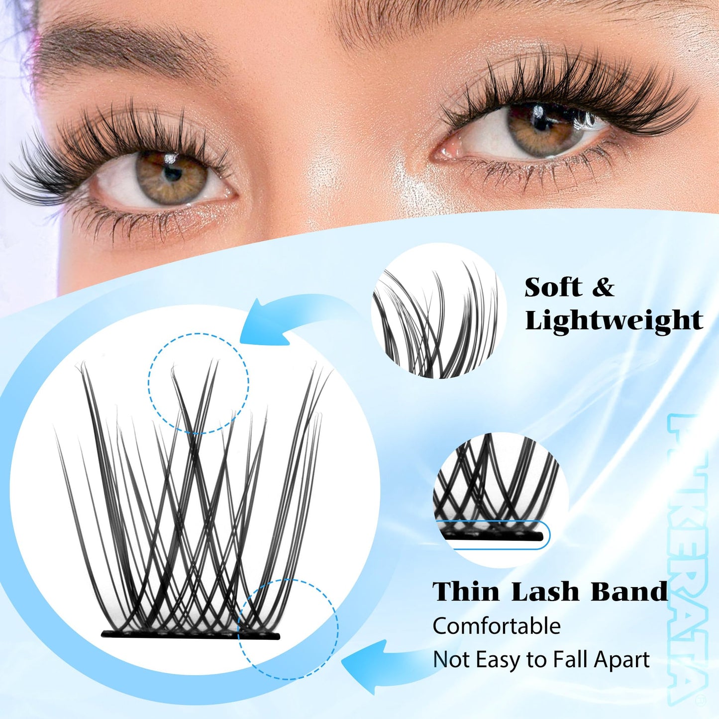 PHKERATA Natural Lash Clusters Wispy Eyelash Clusters 110 pcs Cluster Eyelash Extensions C Curl Individual Lashes 10-16 mm Mix Length Natural Look Lashes Clusters with Thin Lash Band