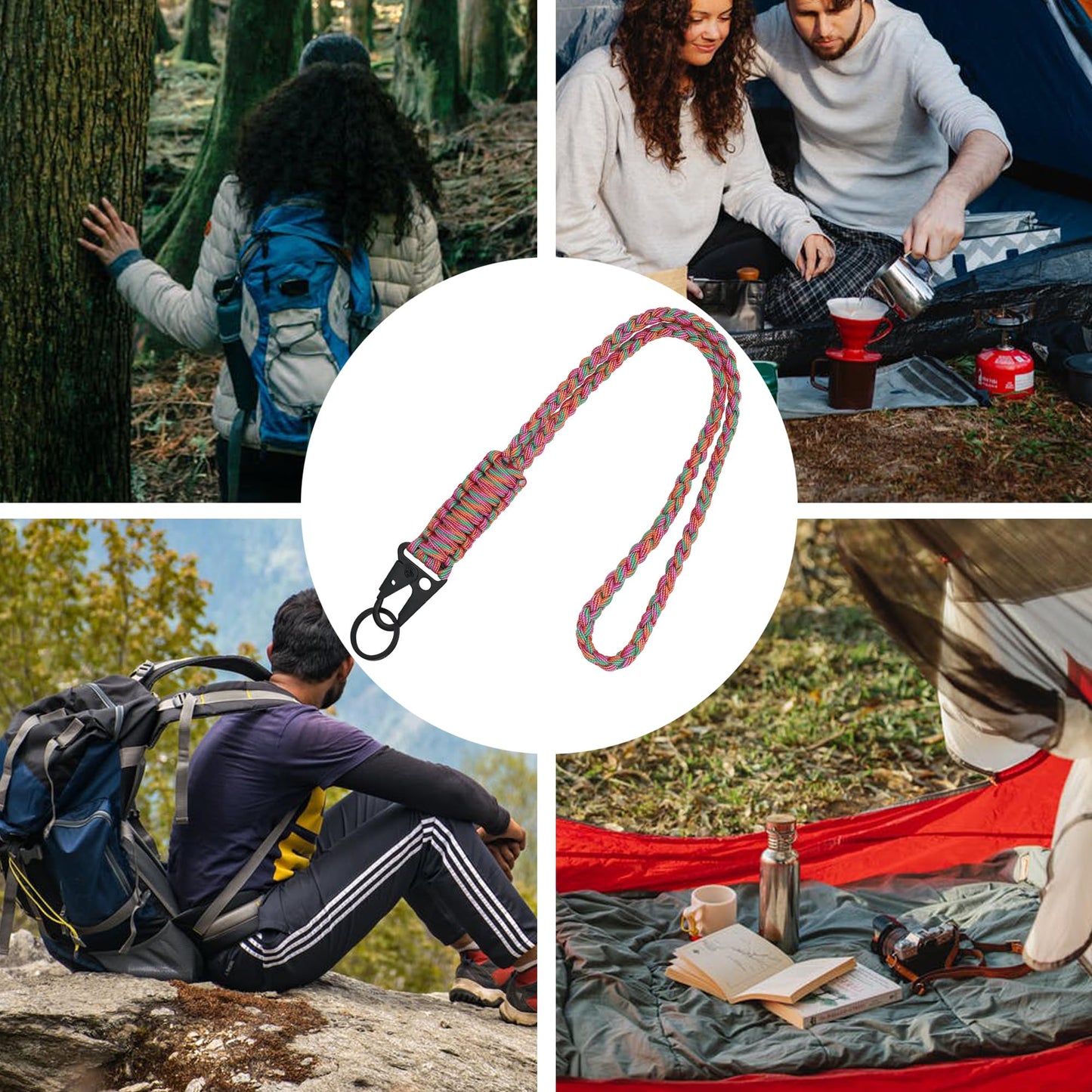 LAREDTREE Heavy Duty Paracord Lanyard Keychain, Paracord Necklace Cell Phone Keychain Whistles Wrist Braided Strap (Rainbow)