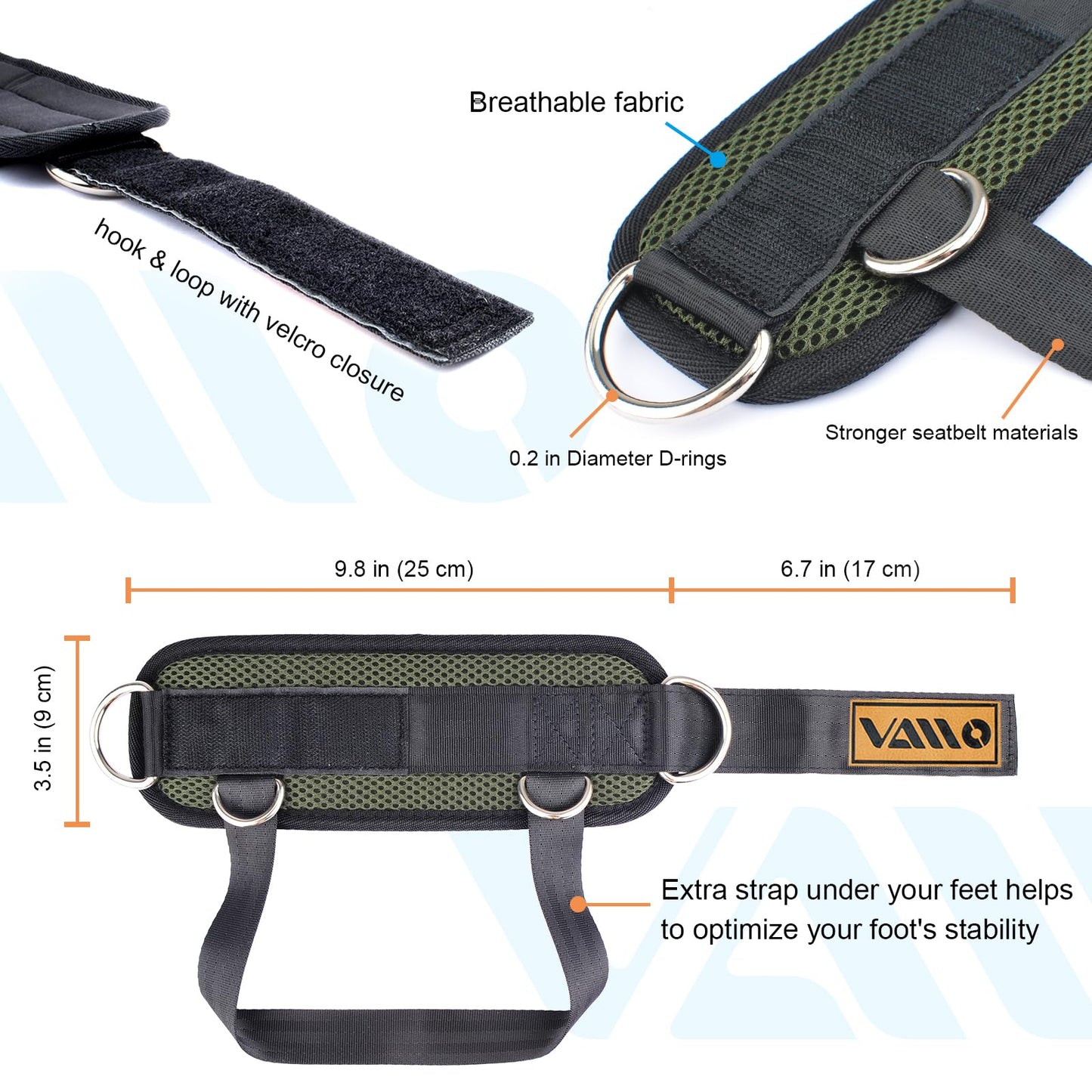 VAIIO Green Ankle Straps for Cable Machines,Adjustable Comfort fit Neoprene, Reinforce Double D-Ring - Premium Ankle Cuffs to Improve Abdominal Muscles, Lift The Butts, Tone The Legs for Men & Women