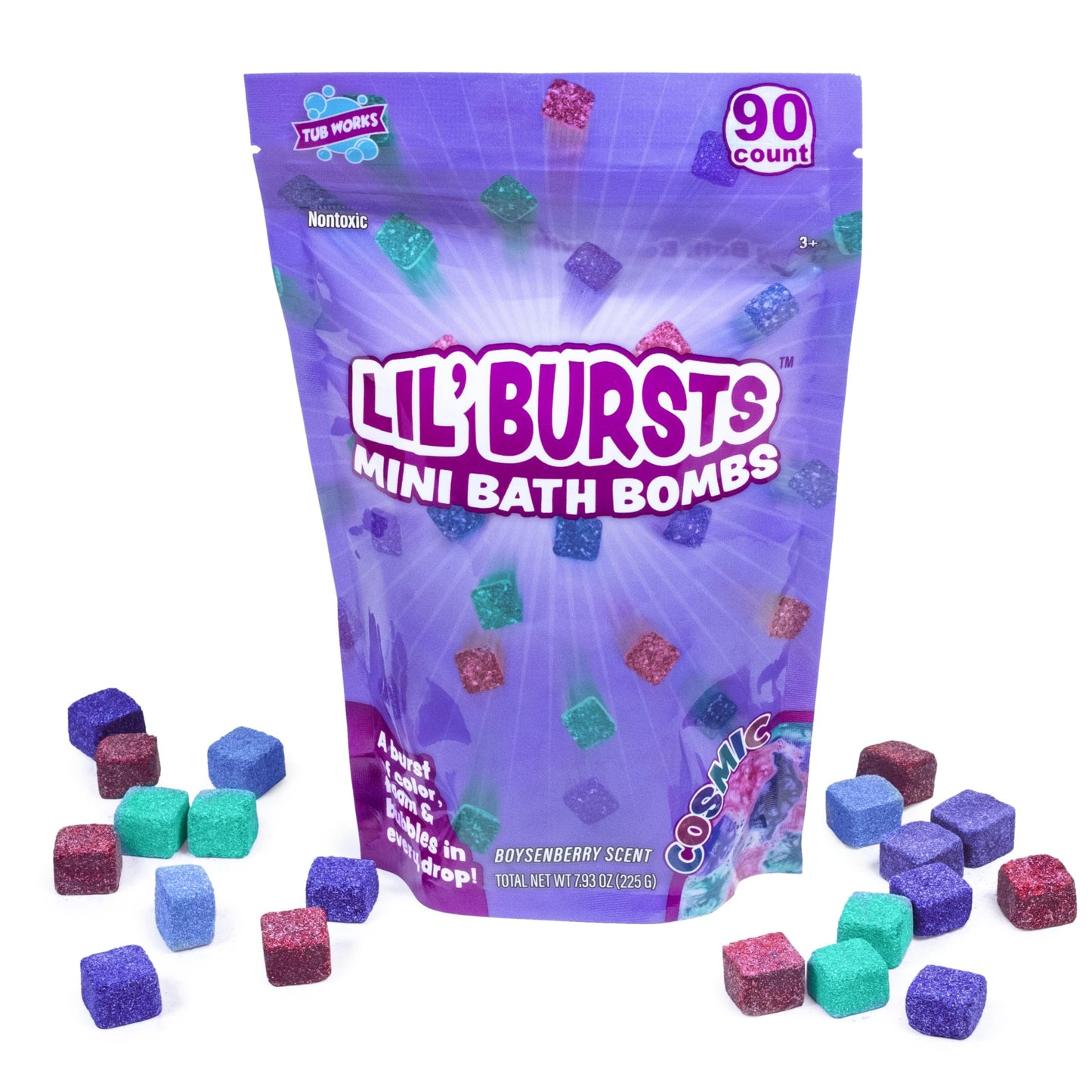 Tub Works® Lil' Bursts™ Mini Bath Bombs for Kids, 90 Count, Cosmic | Nontoxic | Tiny Kids Bath Bombs with A Burst of Color, Foam & Bubbles | Customize Kids Bath with Fun Bath Colors | Create Bath Art