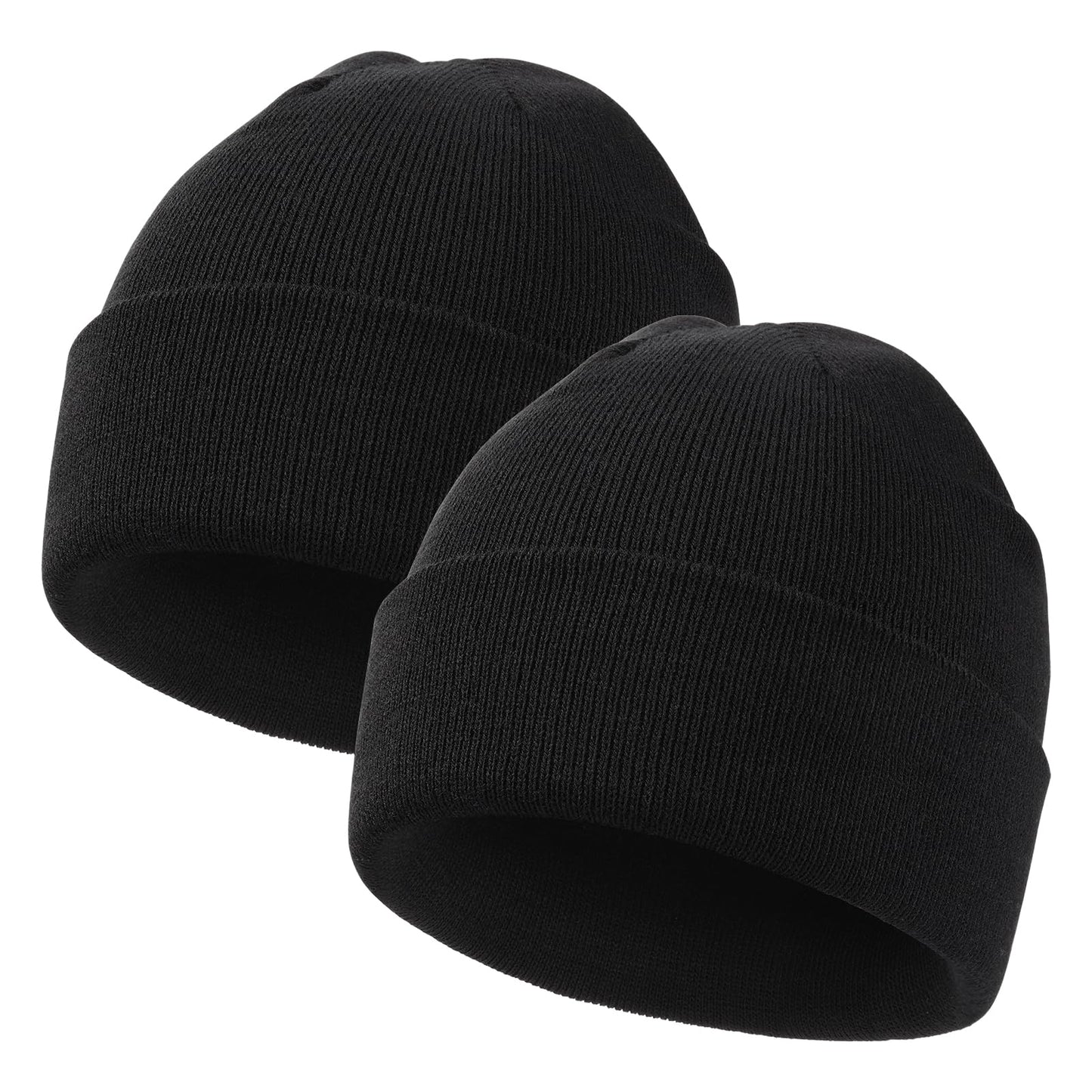 Beanie Men Slouchy Knit Skull Cap Warm Stocking Hats Women Striped Winter Beanie Hat Cuffed Plain Hat Black