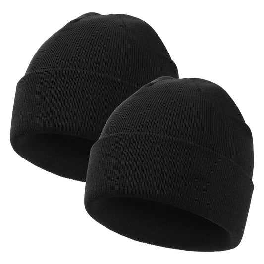 Beanie Men Slouchy Knit Skull Cap Warm Stocking Hats Women Striped Winter Beanie Hat Cuffed Plain Hat Black