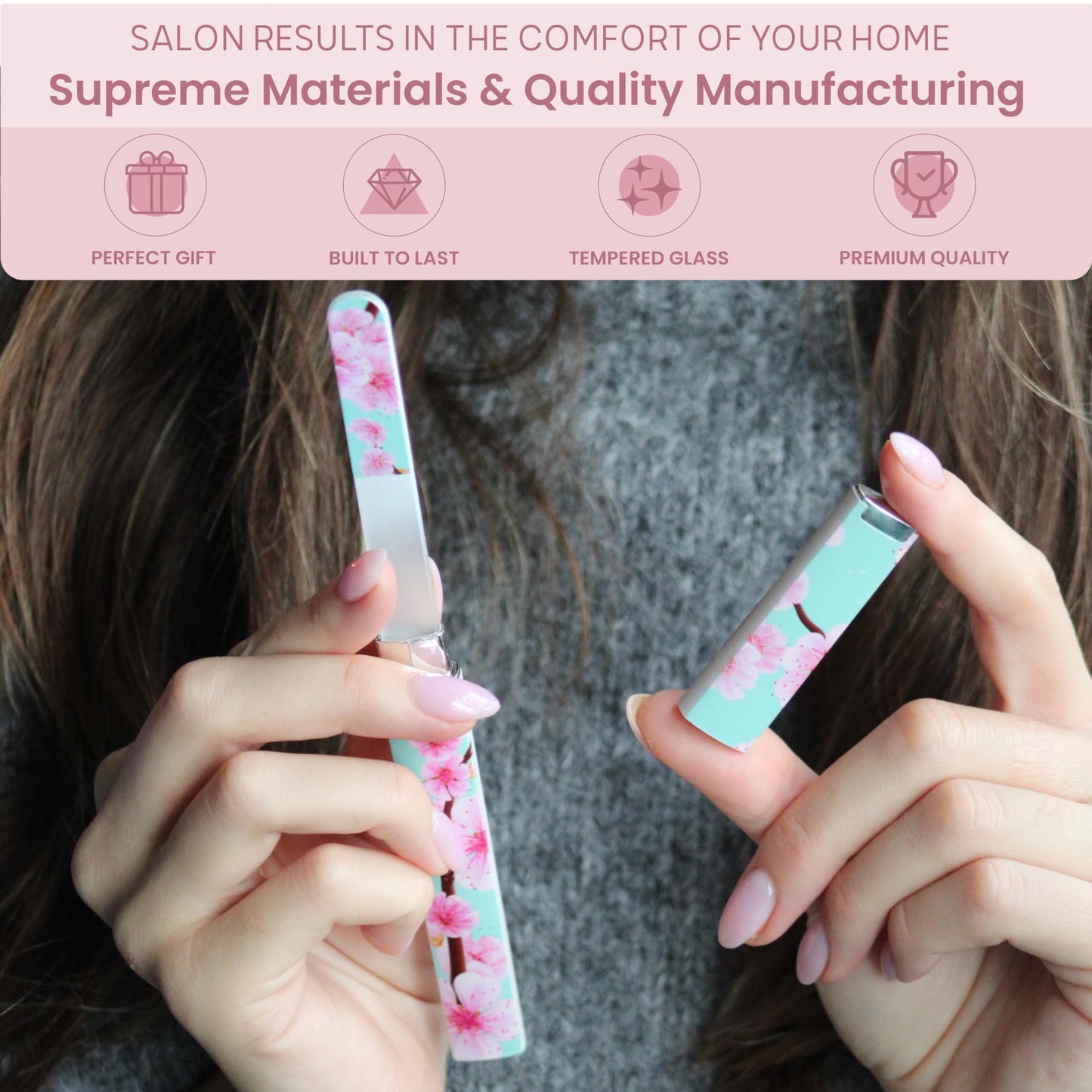 Best Crystal Glass Nail File for Women - Nail File & Travel Case - Nail File Set for Women - Heavy Duty Nail File for Natural Nails, Gel - Professional Nail Shaper - Blossom 3mm