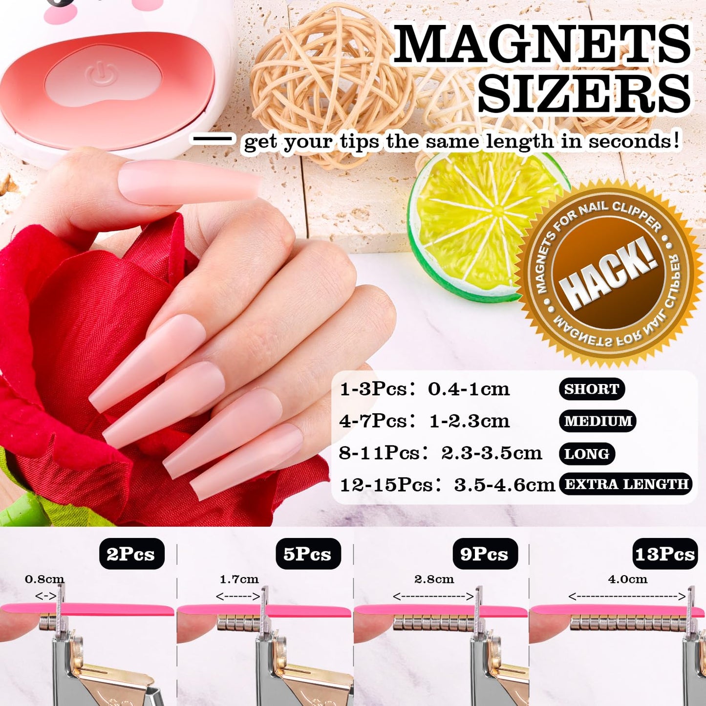 Silver Premium Nail Clippers with Magnets Sizers for Acrylic Nails, Artificial Fake Nail False Nail Tip Cutter Trimmer Manicure Pedicure Sharp Blade Clip Tool for Salon Home Art Beauty