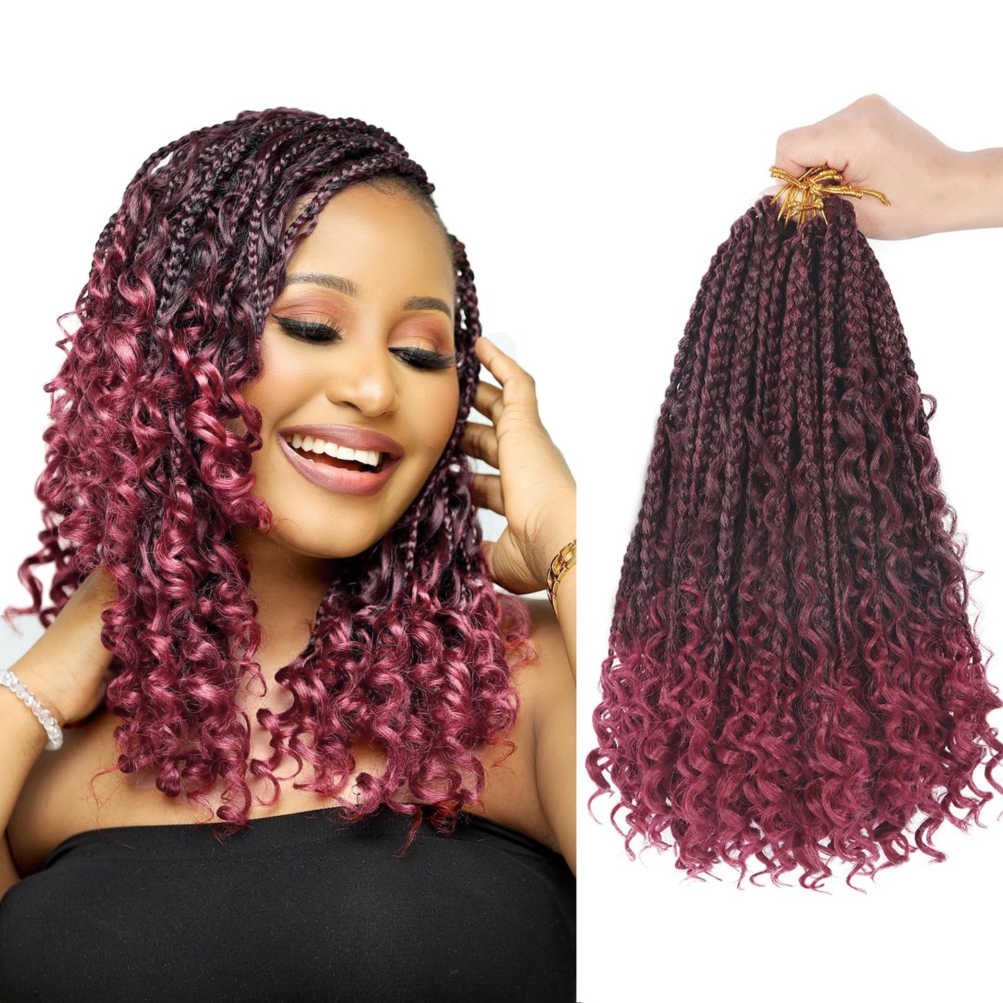 Goddess Box Braids Crochet Hair With Curly Ends 12 Inch Bohomian Box Braids Crochet Braids 8 Packs 3X Crochet Braids Synthetic Braiding Hair Extension for Black Women (12 Inch (Pack of 8), T1B BUG)…