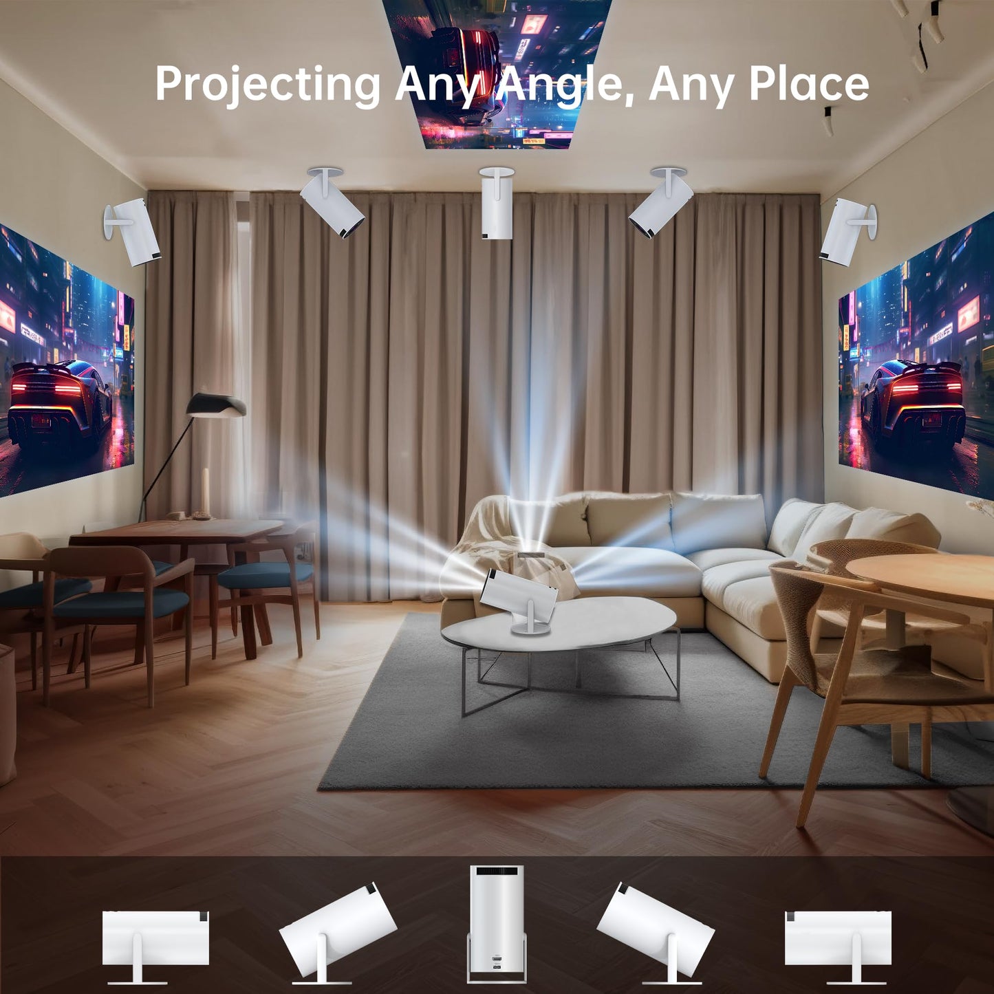 HY300 Android Mini Projector with WiFi and Bluetooth, 180° Flip Portable Home Movie Video Projector, 4K/1080P Support 5G Wireless Streaming for Phone, TV Stick, PC, XBOX, PS5, Smart Devices