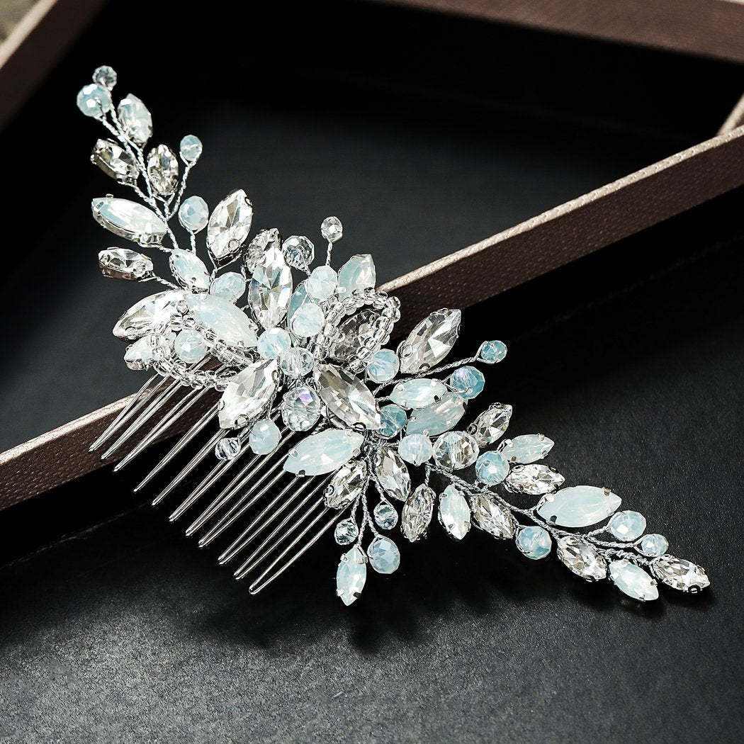 Yean Wedding Hair Comb Silver Rhinestones Opal Crystal Vintage Bridal Hair Clips Accessories for Brides and Bridesmaids