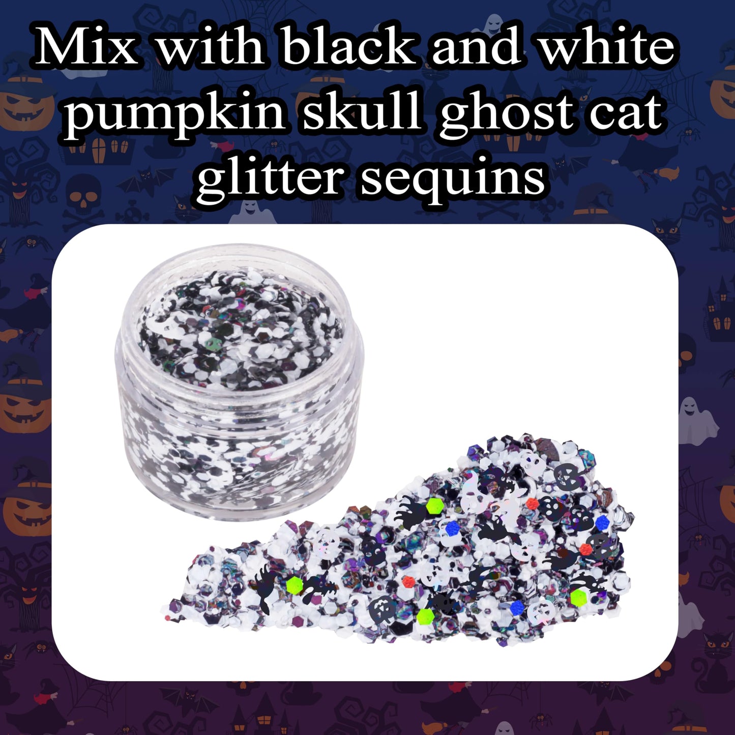 Paminify Halloween Body Glitter Gel,Black White Skull Pumpkin Professional Vibrant Music Festival Party Rave Accessories,Sparking Chunky Face Glitter Paint Makeup for Women and Kids