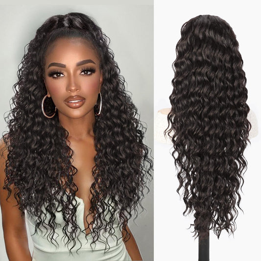 QGZ Curly Ponytail Extension,Drawstring Ponytail for Black Women 26 Inch Synthetic Long Afro Curly Fluffy Ponytail Hairpiece for Daily Use(Black Brown)