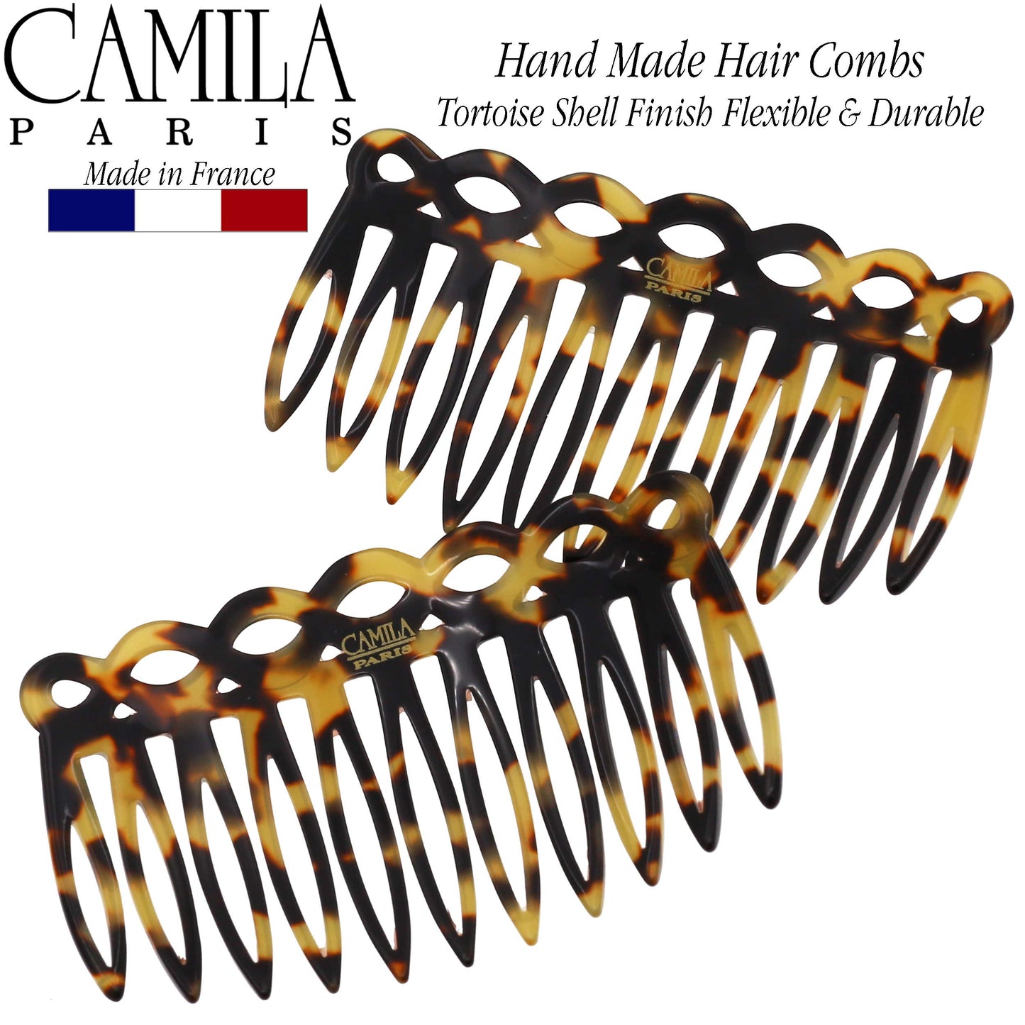 Camila Paris CP3140 French Hair Side Comb Small Handmade Tokio French Twist Hair Combs Decorative, Strong Hold Hair Clips for Women Bun Chignon Up-Do Styling Girls Hair Accessories, Made in France