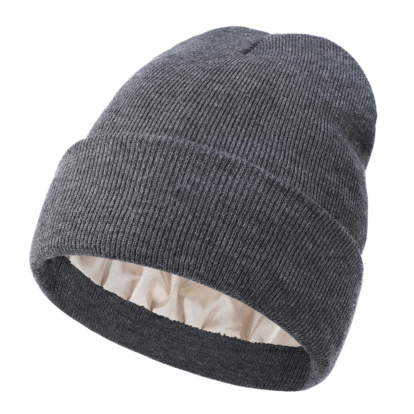 Satin Lined Beanie for Women Winter Hats for Women Men Black Beanie Silk Lined Cute Slouchy Beanie for Winter Warm Knit Beanie Hat Black+Dark Grey+Brown