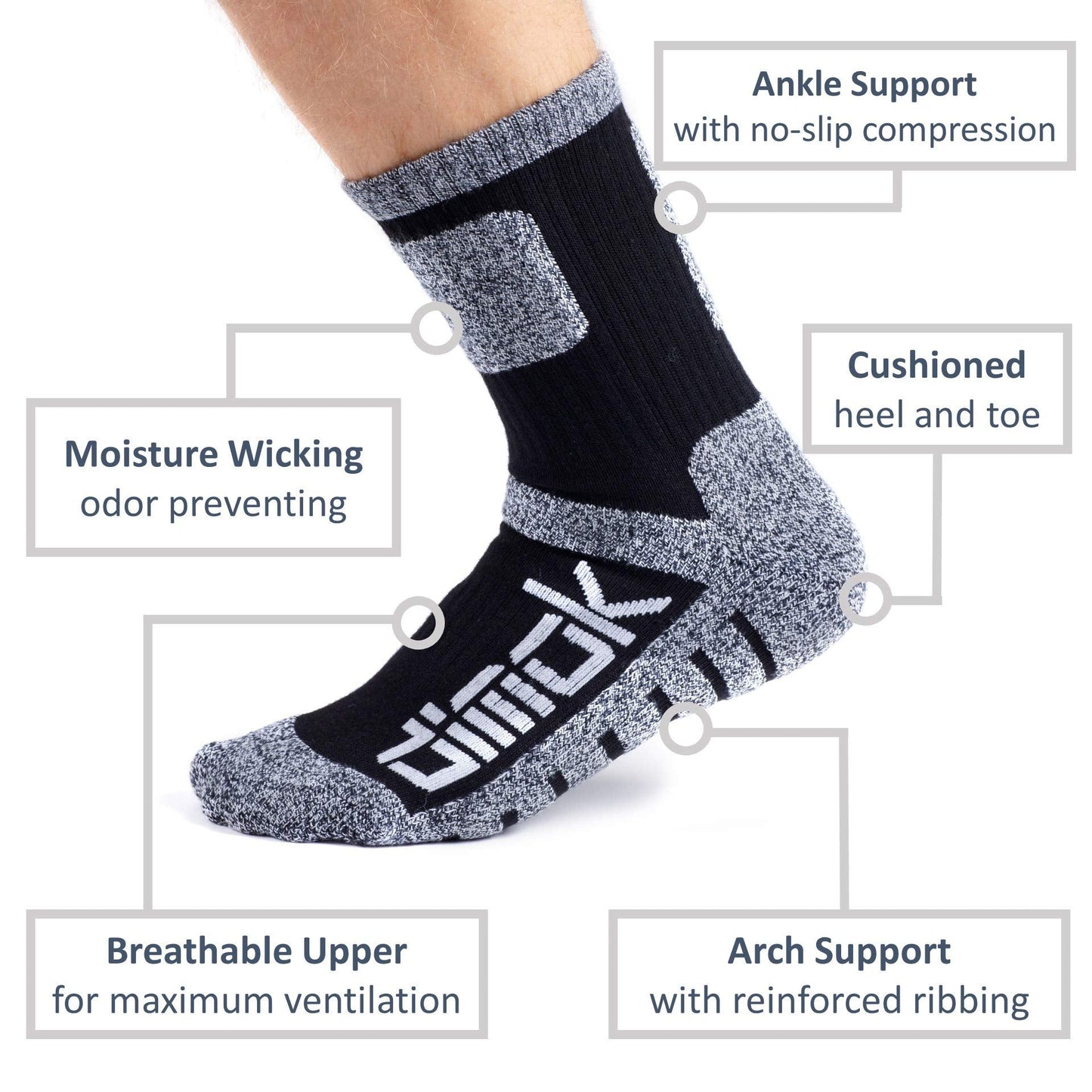 dimok Warm Socks for Men Hockey Hiking Athletic Moisture Wicking Trekking Sports Crew Winter Sock Mens Women Boys (Medium, Grey)