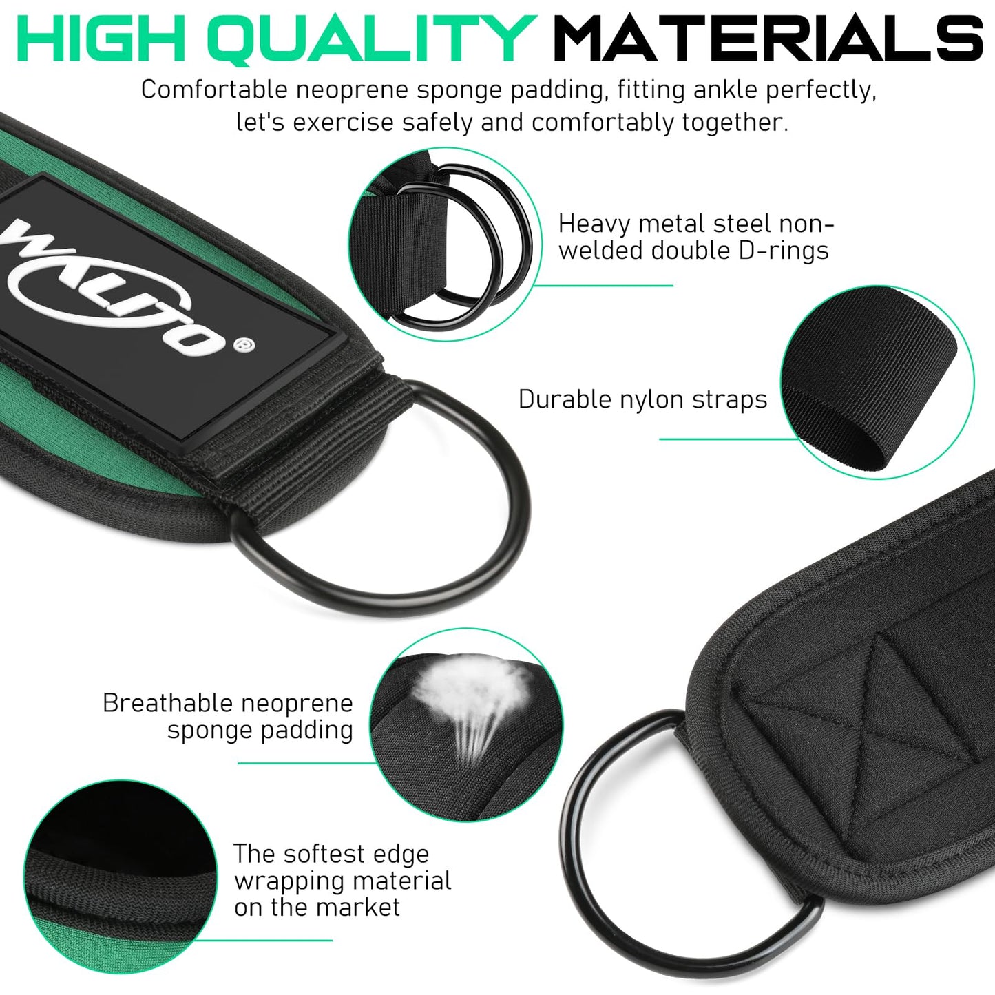 WALITO Gym Ankle Straps for Working Out - Glute Ankle Cuff Kickback Strap, Gym Cable Machine Accessories for Women Glute Leg Extensions, Hip Abductors & Lower Body Exercises Equipment