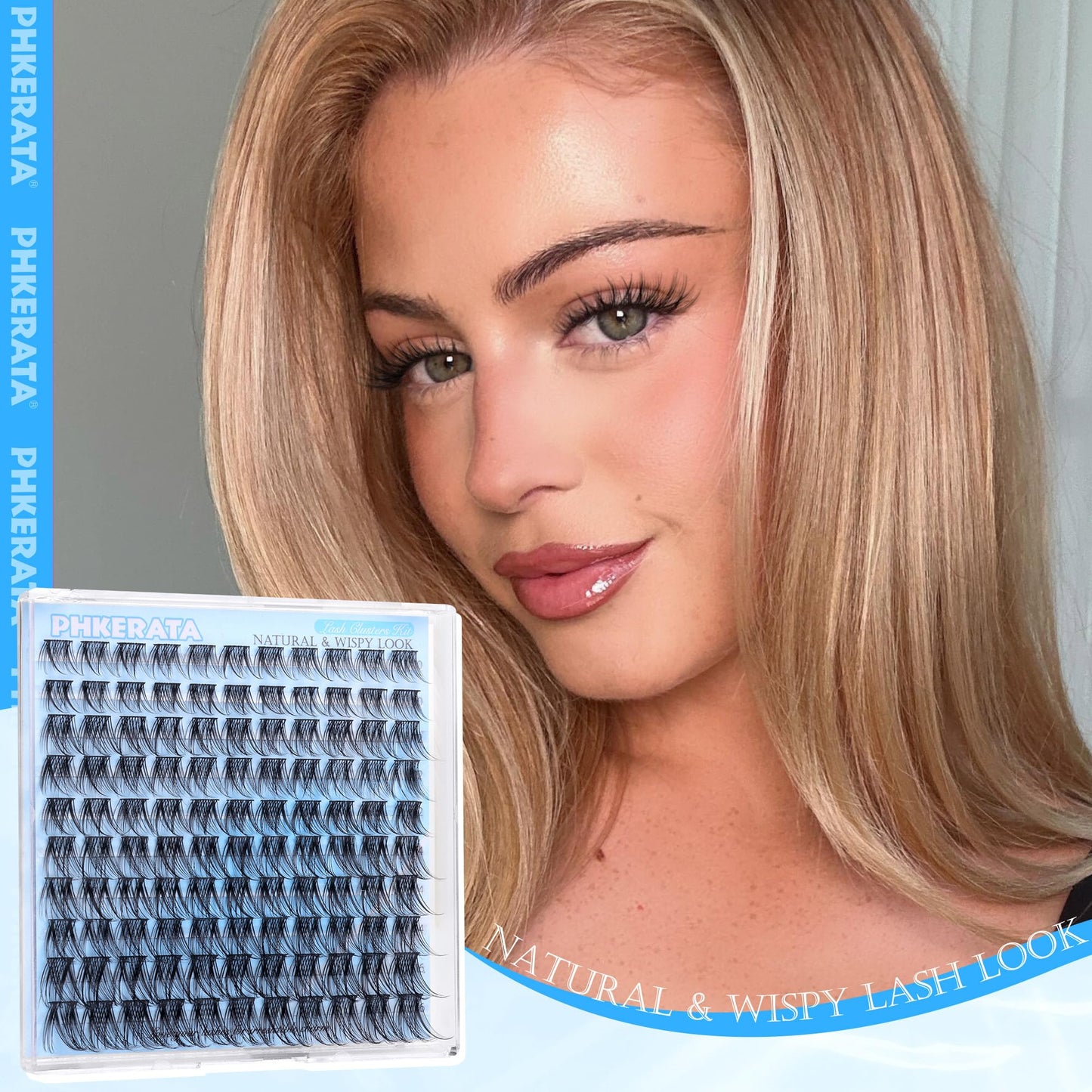 PHKERATA Natural Lash Clusters Wispy Eyelash Clusters 110 pcs Cluster Eyelash Extensions C Curl Individual Lashes 10-16 mm Mix Length Natural Look Lashes Clusters with Thin Lash Band