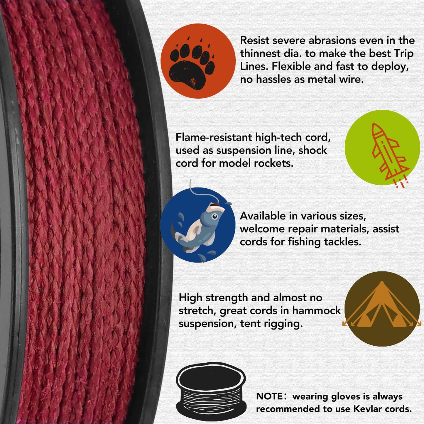 emma kites 1.1mm Braided Kevlar Cord Red 200Lb 30Ft Abrasion/Flame Resistant Tactical Paracord, Trip Line, Cord Friction-Saw, Boot Laces, Camera Strap, Survival Cord, Model Rocket Shock Cord