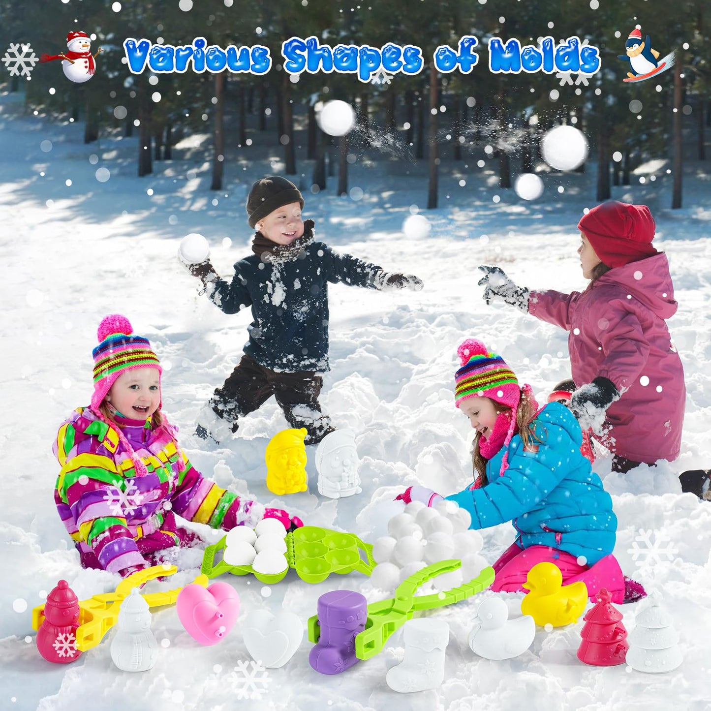 LQYoyz Snowball Maker Toy, 10 Pack Winter Snow Sled Outdoor Snow Ball Makers Toys Kit for Kids Removable Snow Clip Toys for Boys Girls Birthday Christmas Stocking Stuffers Gifts