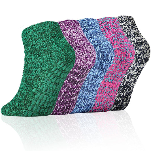 Slipper Socks Women Fuzzy Socks with Grips Men Warm Winter Non Slip Hospital Socks 5-10 Youth Home Cozy Grip Ankle Socks 5 Pairs (B-Mixed Colors)