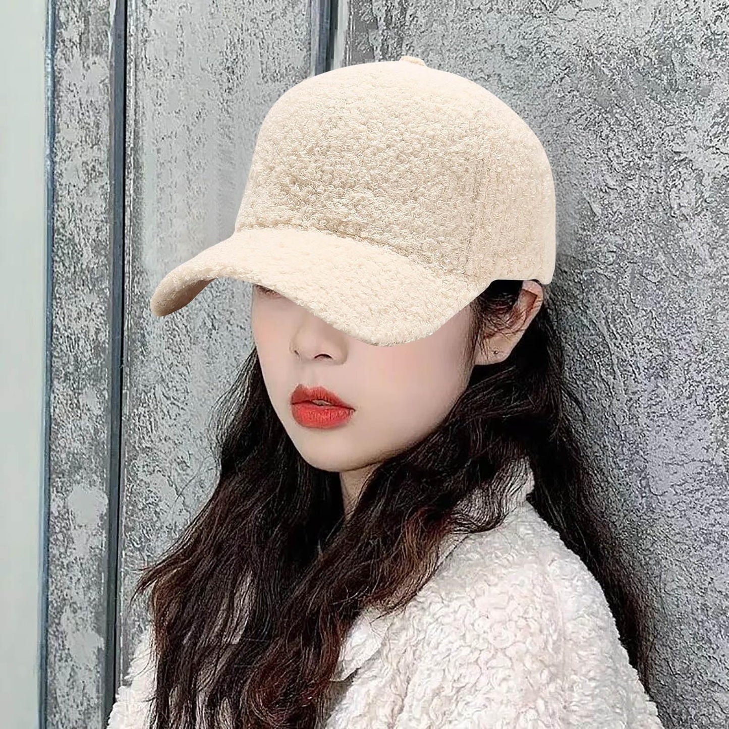 Winter Baseball Cap for Women Lambs Wool Solid Color Warm Baseball Cap Fashion Dad Hat for Outdoor Travel Beige