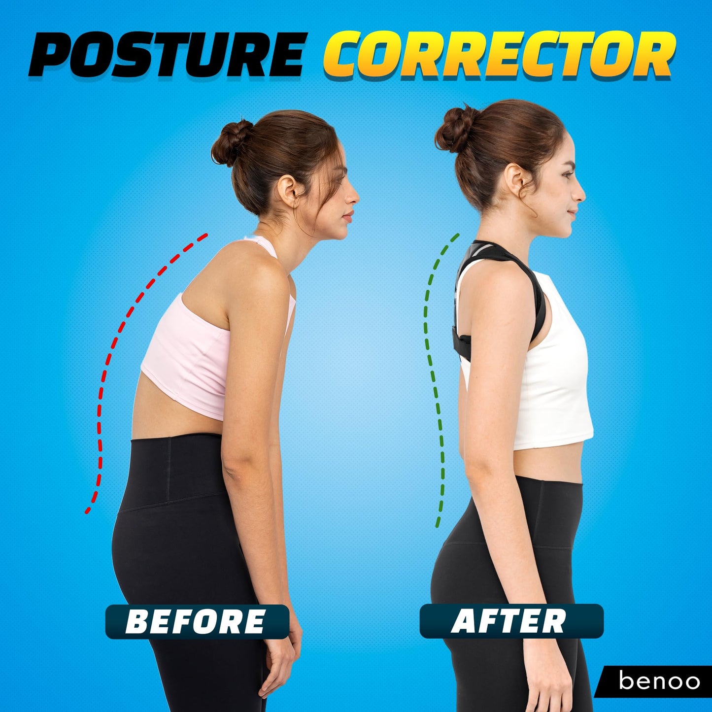benoo Back Posture Corrector for Women & Men, Comfy Adjustable Back Brace to Improve Posture & Relieve Back Pain (Mens M/L - Women L/XL)