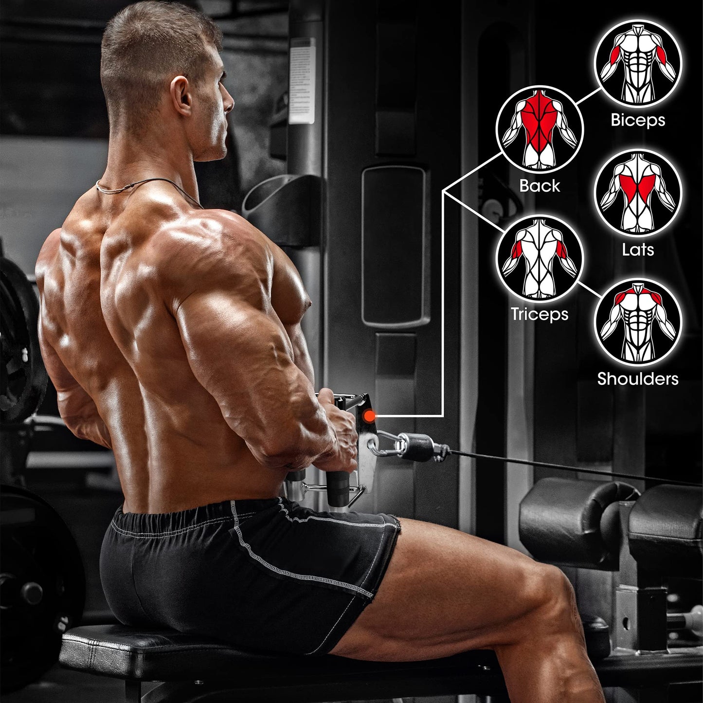 Yes4All Rubber Double D Row Handle Cable Attachment for Weight Workout, Cable Machine Accessories for Home Gym