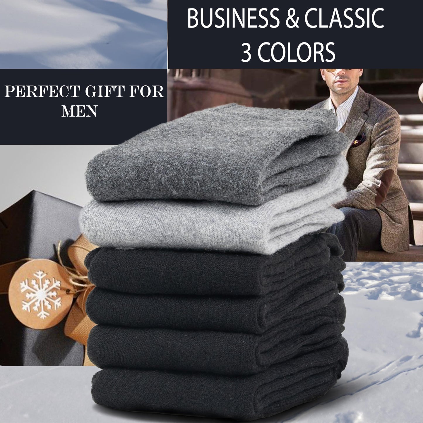 NevEND 6 Pairs Men Wool Merino Winter Thermal Boot Insulated Hiking Heated Socks For Heavy Duty Cold Weather Outdoor Size 10-13