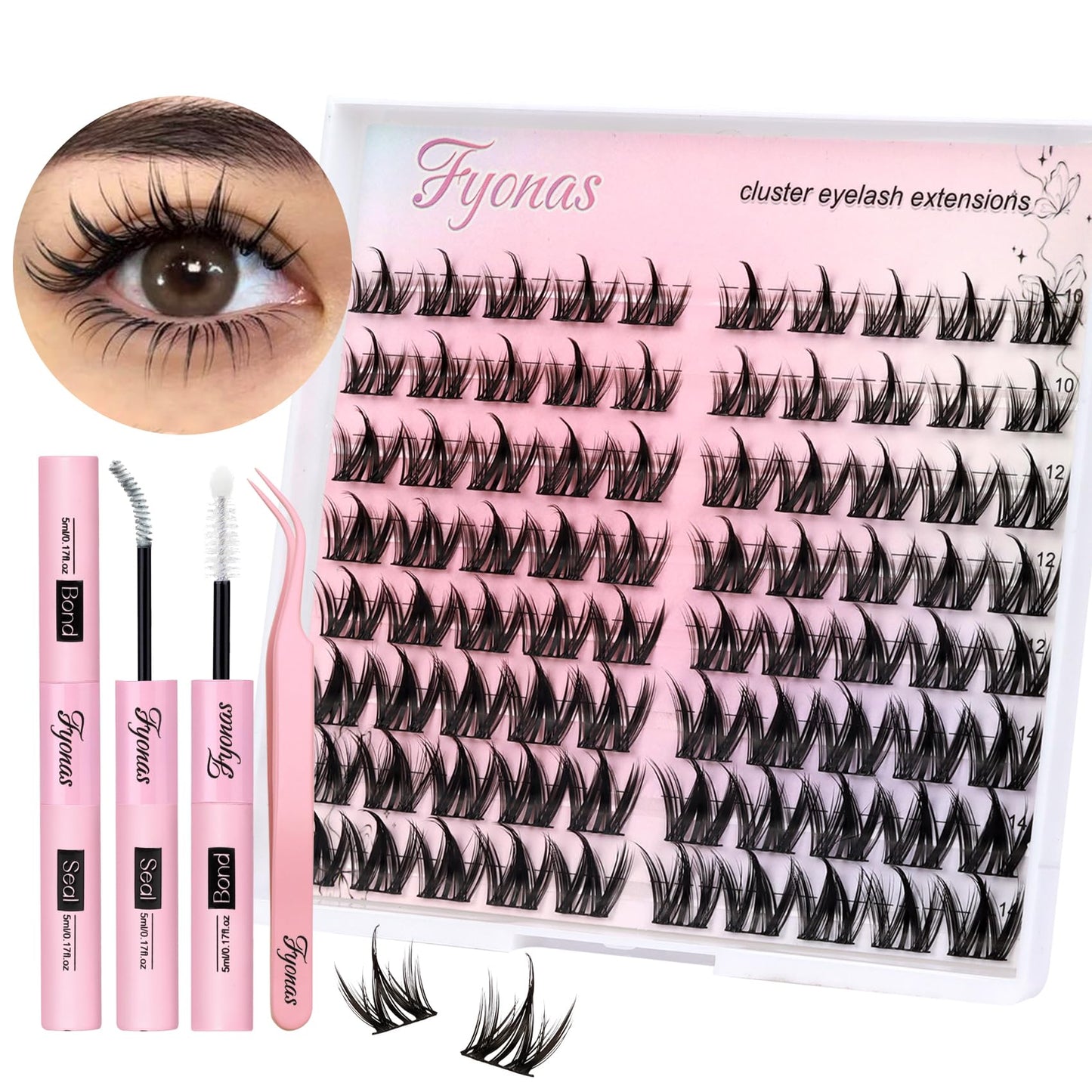 Fyonas Manga Lash Clusters Kit Natural Eyelash Clusters Spiky Lash Extension Kit 80Pcs Anime Cluster Eyelash Extensions with White Lash Glue Waterproof and Tweezers DIY at Home (Cutey Kit-B)
