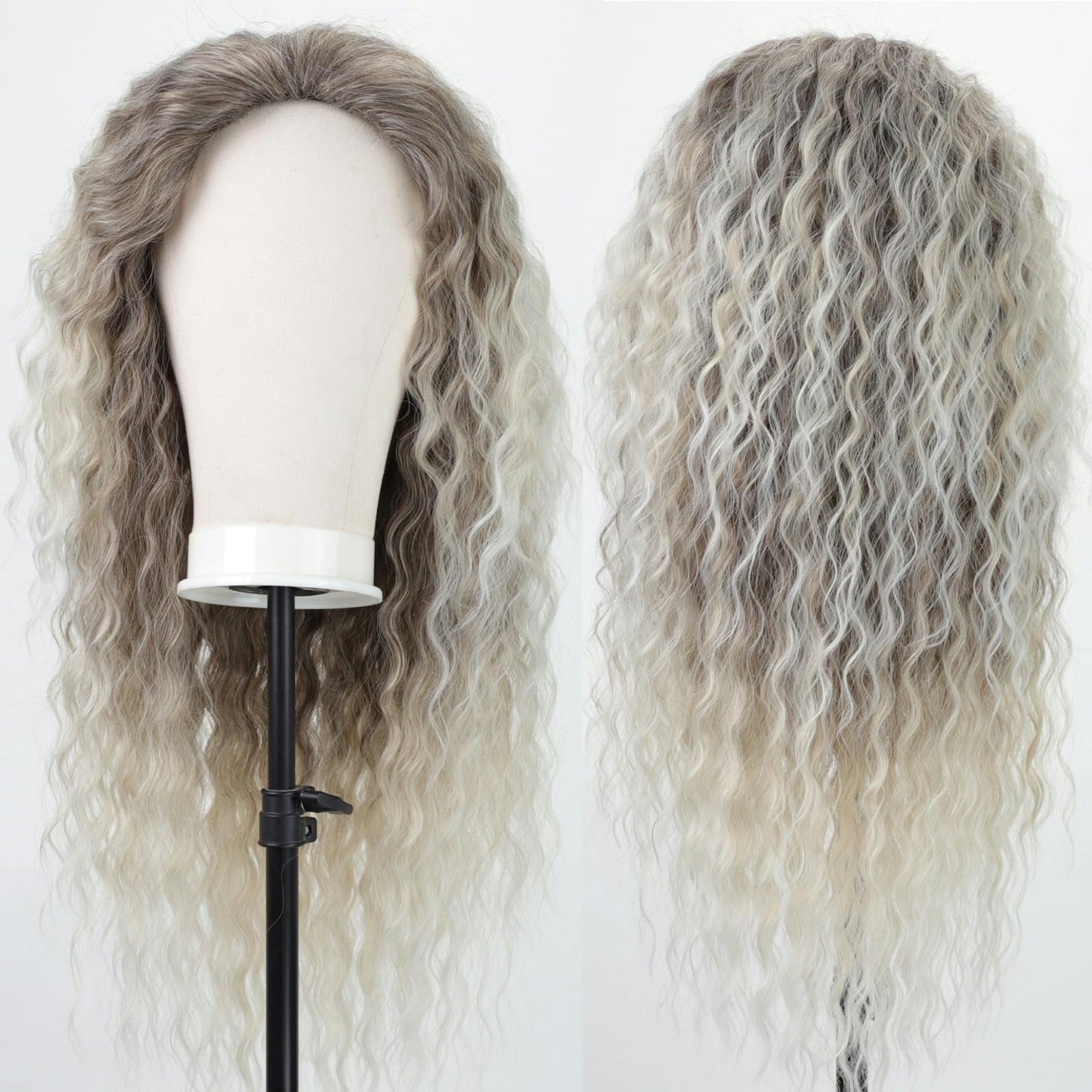 Fencca Layered Blonde Long Curly Wigs for Women Lightweight Synthetic Wavy Wig Mix Color Natural Hair Replacement Wig Fluffy