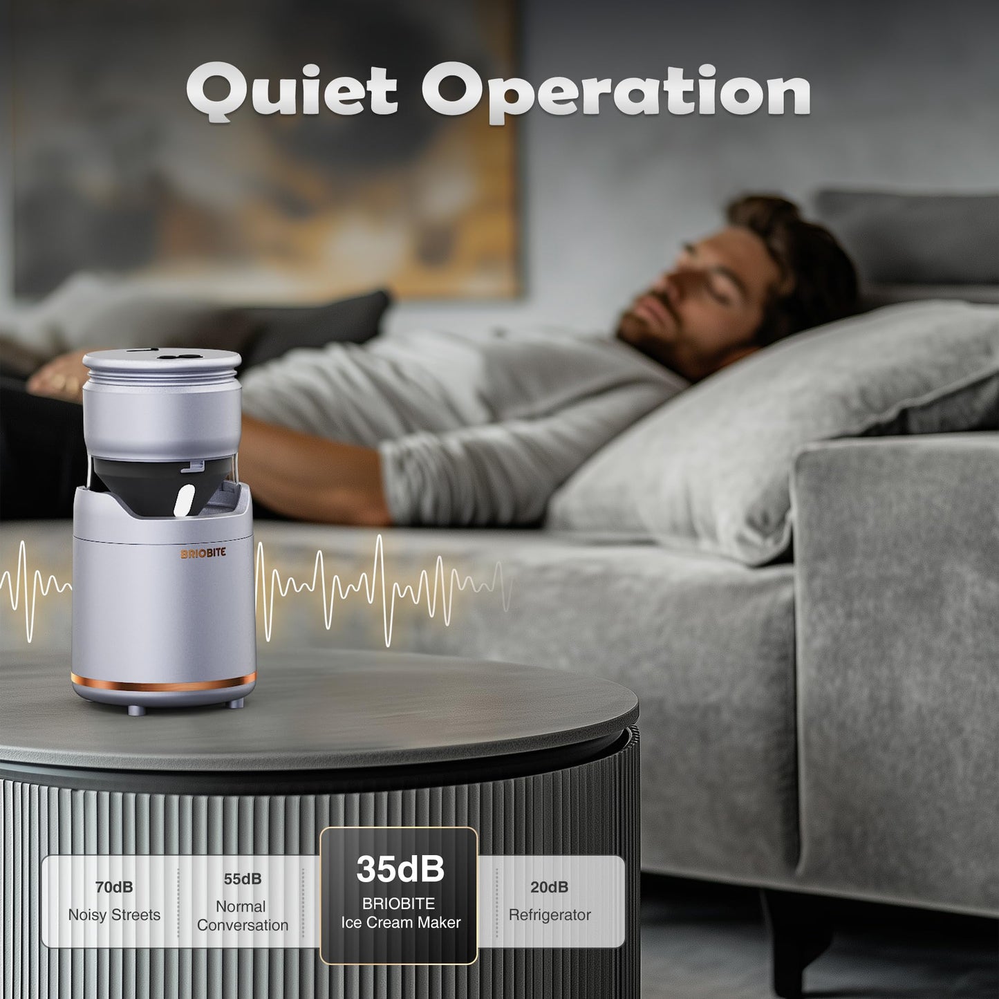 BRIOBITE Ice Cream Maker Machine – Premium Electric Mini Maker Machine with Low-Noise Operation, Rechargeable,Perfect for Gelato, Sorbet & Frozen Yogurt, Easy to Clean,Silver