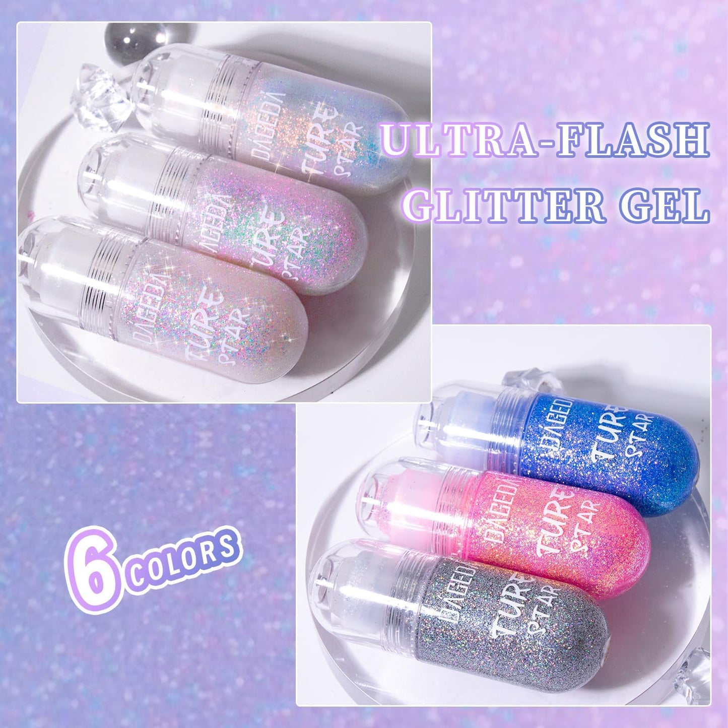 DAGEDA Body Glitter Gel, Roll-on Face Glitter for Mermaid Makeup Festival Rave Accessories, Holographic Hair Glitter Gel,Body Shimmer Halloween Makeup for Rave Party (Dazzle)