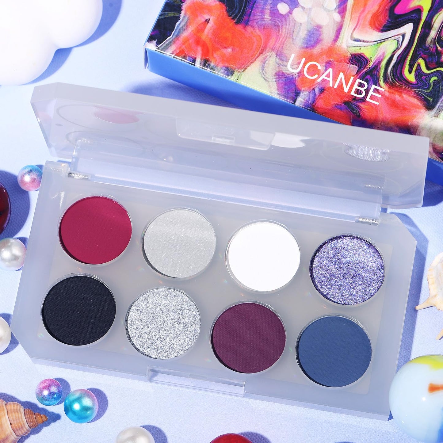 UCANBE Smokey Eyeshadow Palette, 8 Colors Black White Red Burgundy Gray Shimmer Matte Glitter Makeup Pallet, Dark Shades High Pigmented Travel Size Sombras De Ojos Eyes Shadow Kit