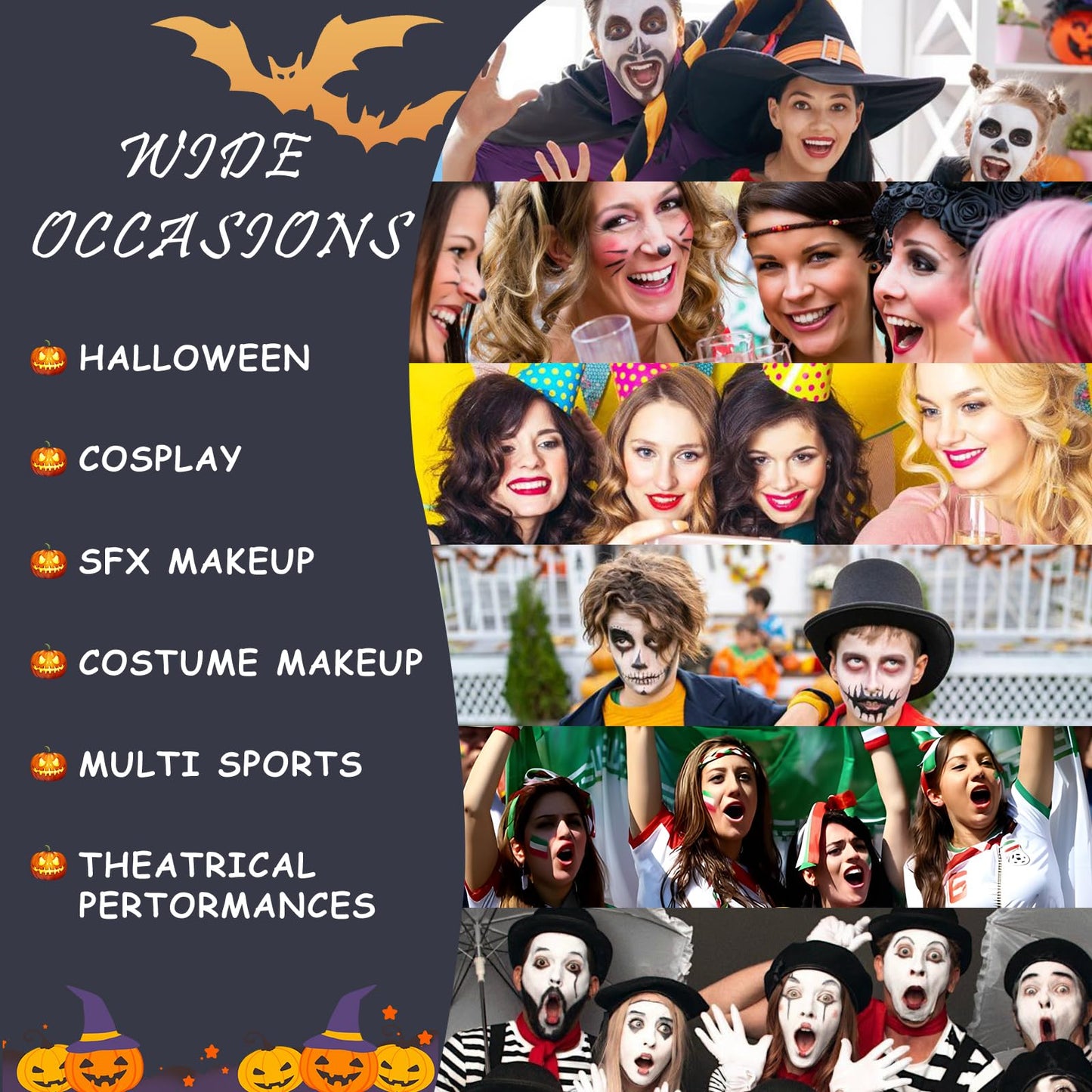 FOCALLURE Face Body Paint Stick,Eye Black Stick for Sports,Face Painting Kit Professional Hypoallergenic Foundation Makeup for Halloween Cosplay SFX Costume Party,White Skeleton