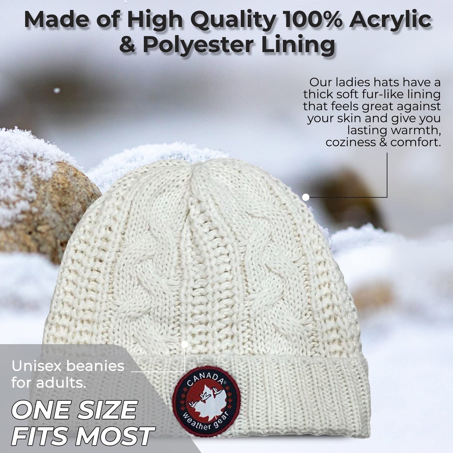 Knitted Beanie for Women - Cozy Single Soft, Warm & Thick Womens Beanie - Stretchable, Breathable & Non Fading Winter Hats for Women & Girls (Ivory)