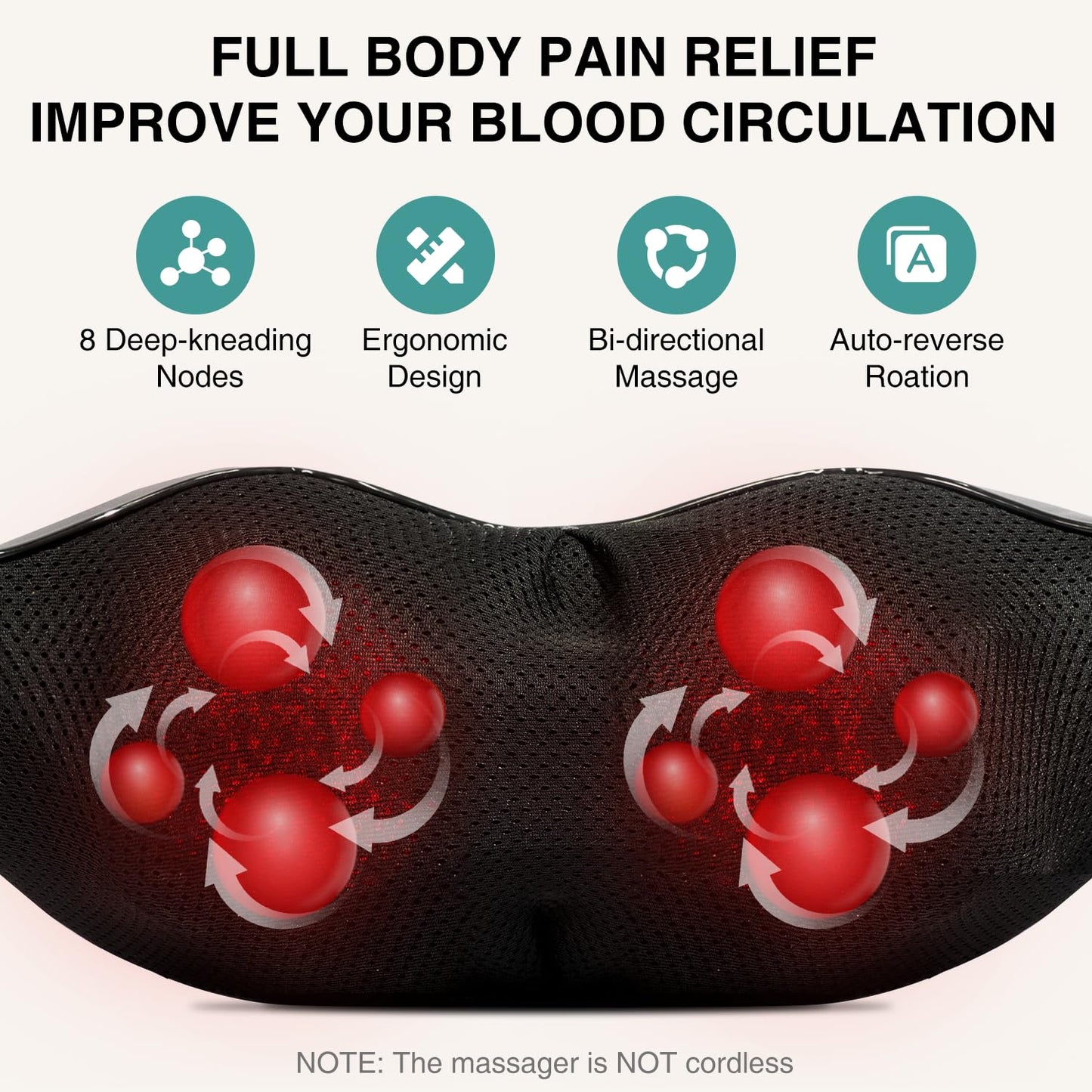 Nekteck Shiatsu Neck and Back Massager with Soothing Heat, Shoulder Massager for Pain Relief Deep Tissue, Electric 3D Kneading Massage Tools for Leg Body Muscle, Corded Power, Gifts for Him Her