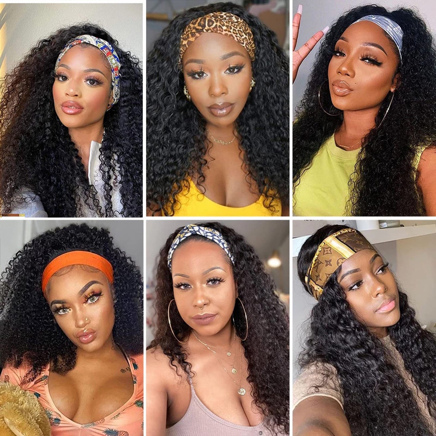 ISEE Headband Wig Human Hair Kinky Curly Human Hair Wigs for Black Women Glueless None Lace Front Wigs 180% Density 20inch